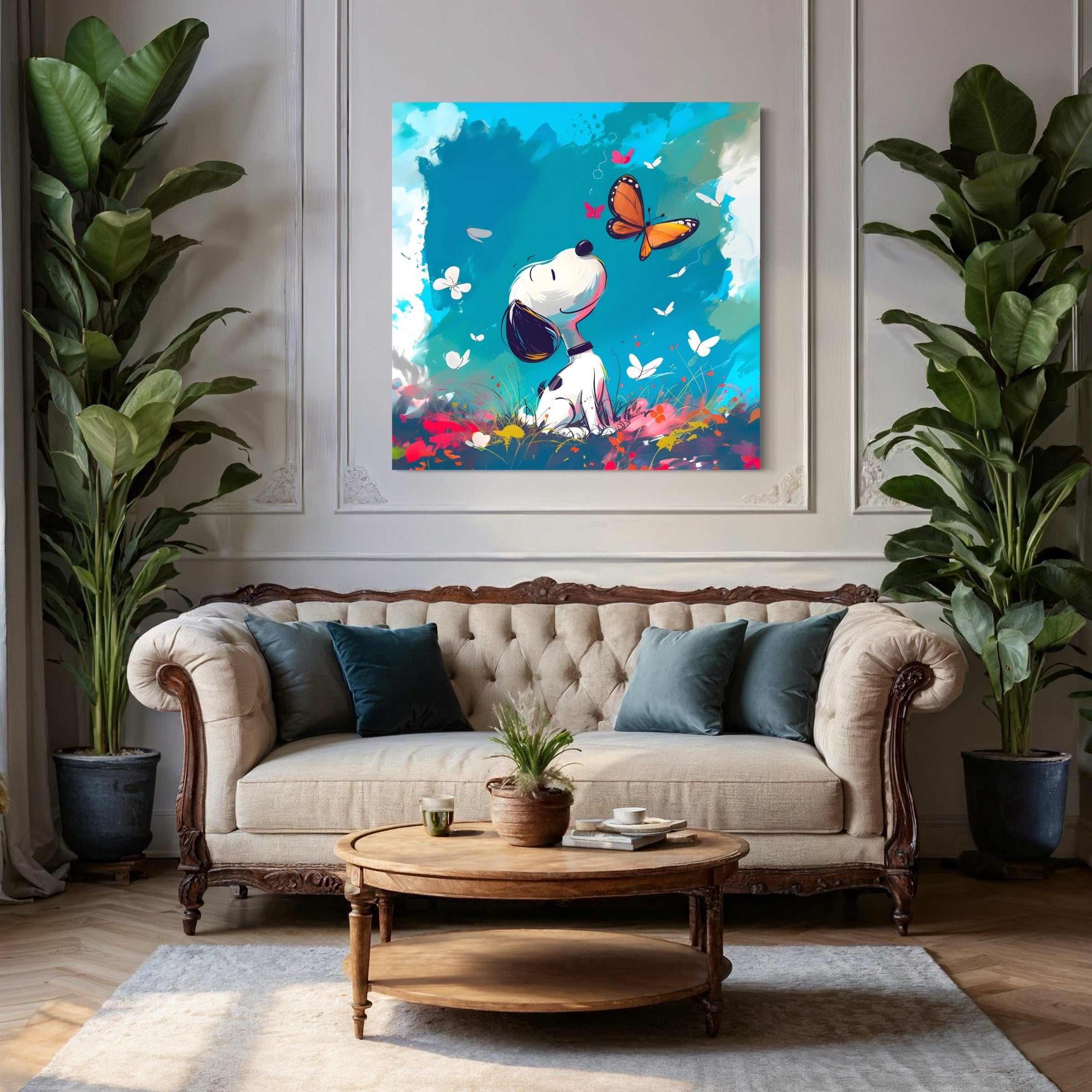 Tableau Snoopy Butterfly Dreams - Déco murale nature - Fabulartz.fr