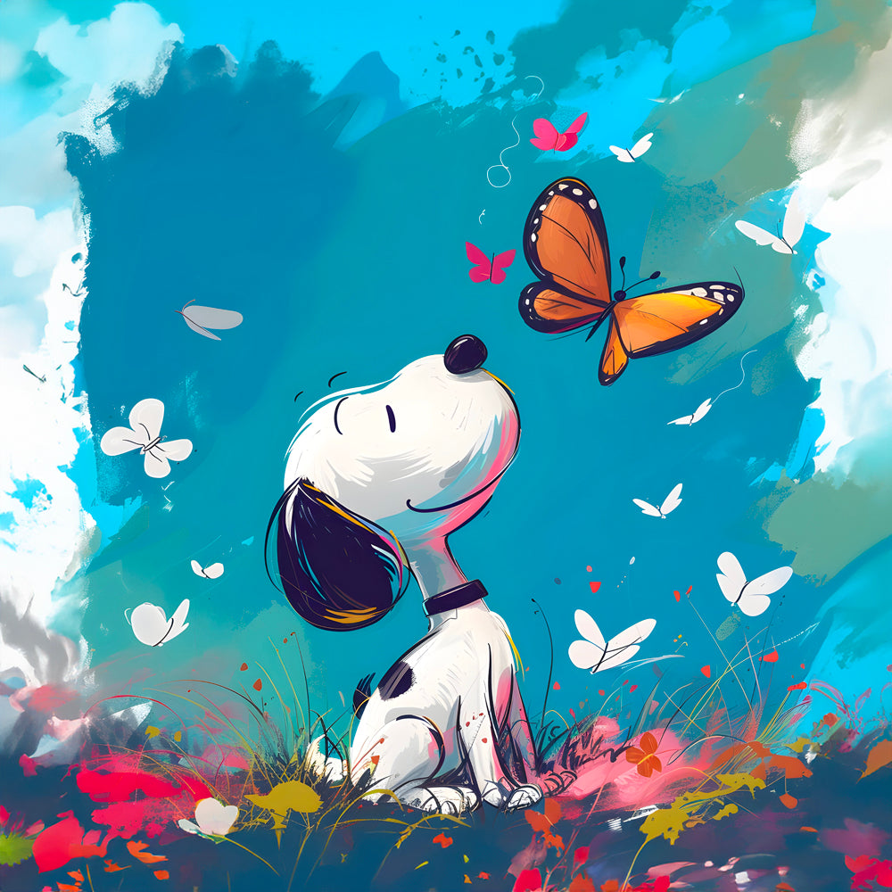 Tableau Snoopy Butterfly Dreams - Déco murale nature - Fabulartz.fr