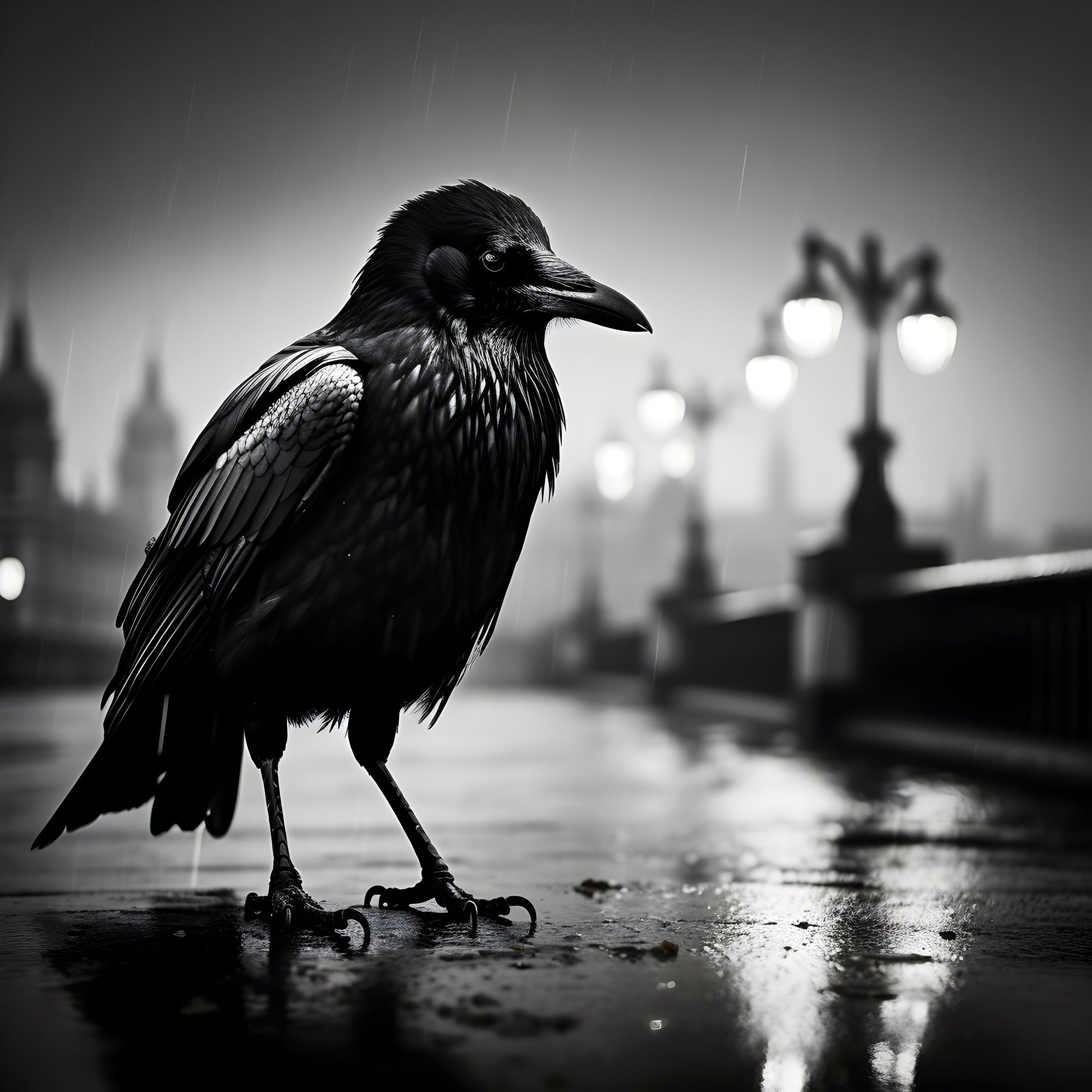 Tableau Londres Corbeau Sous Pluie - Déco Murale Moderne - Fabulartz.fr