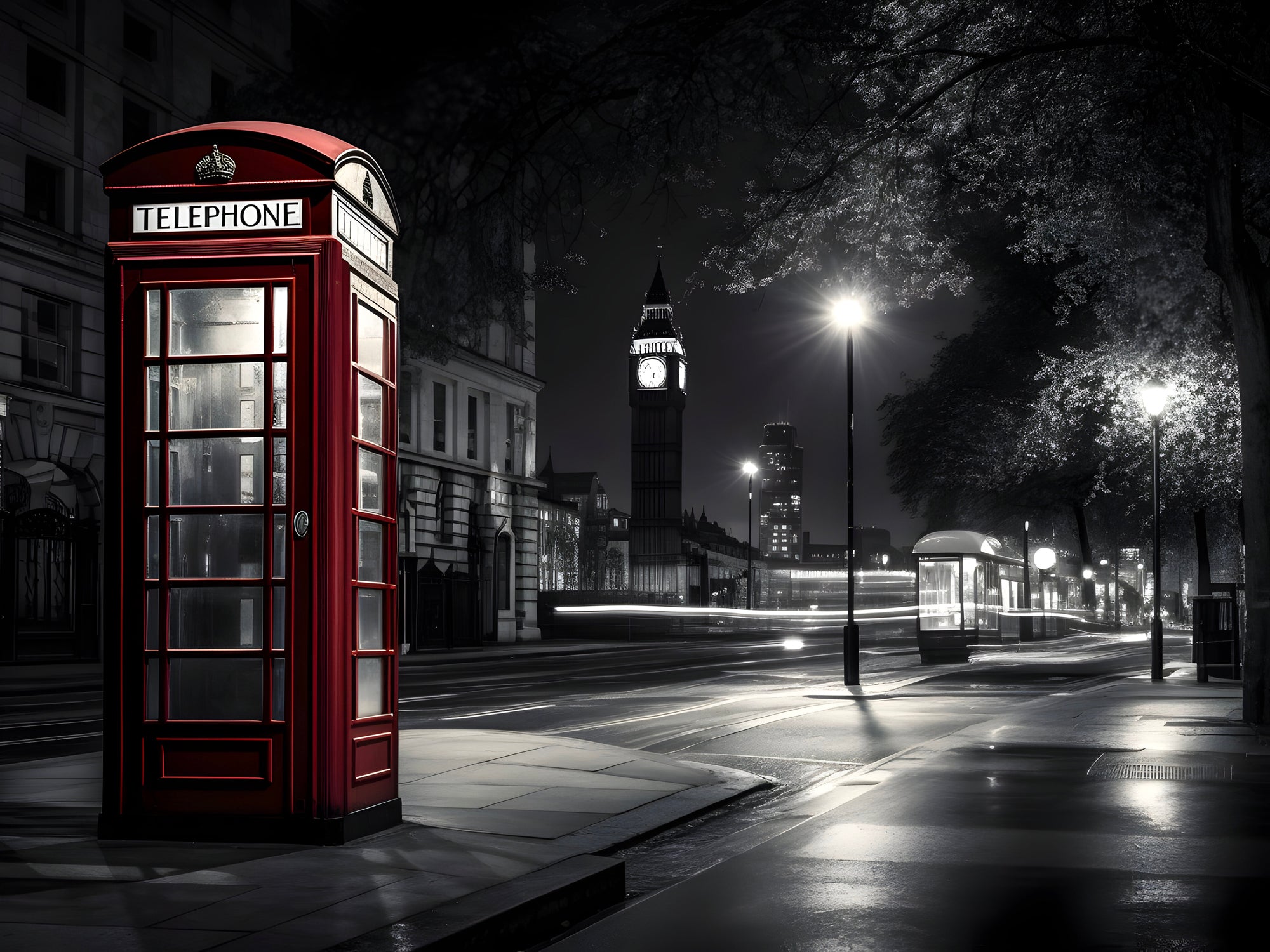 Tableau Londres Cabine Téléphonique Nuit - Déco Murale Moderne - Fabulartz.fr