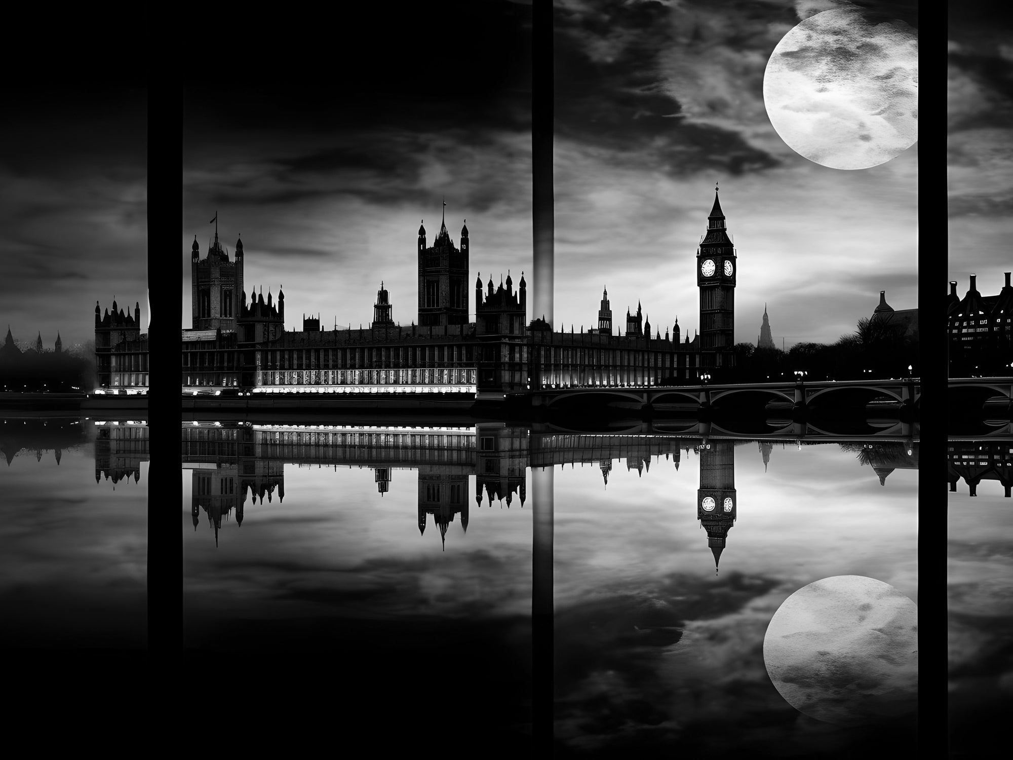 Tableau Londres Nuit Westminster Lune - Décoration Murale Design - Fabulartz.fr