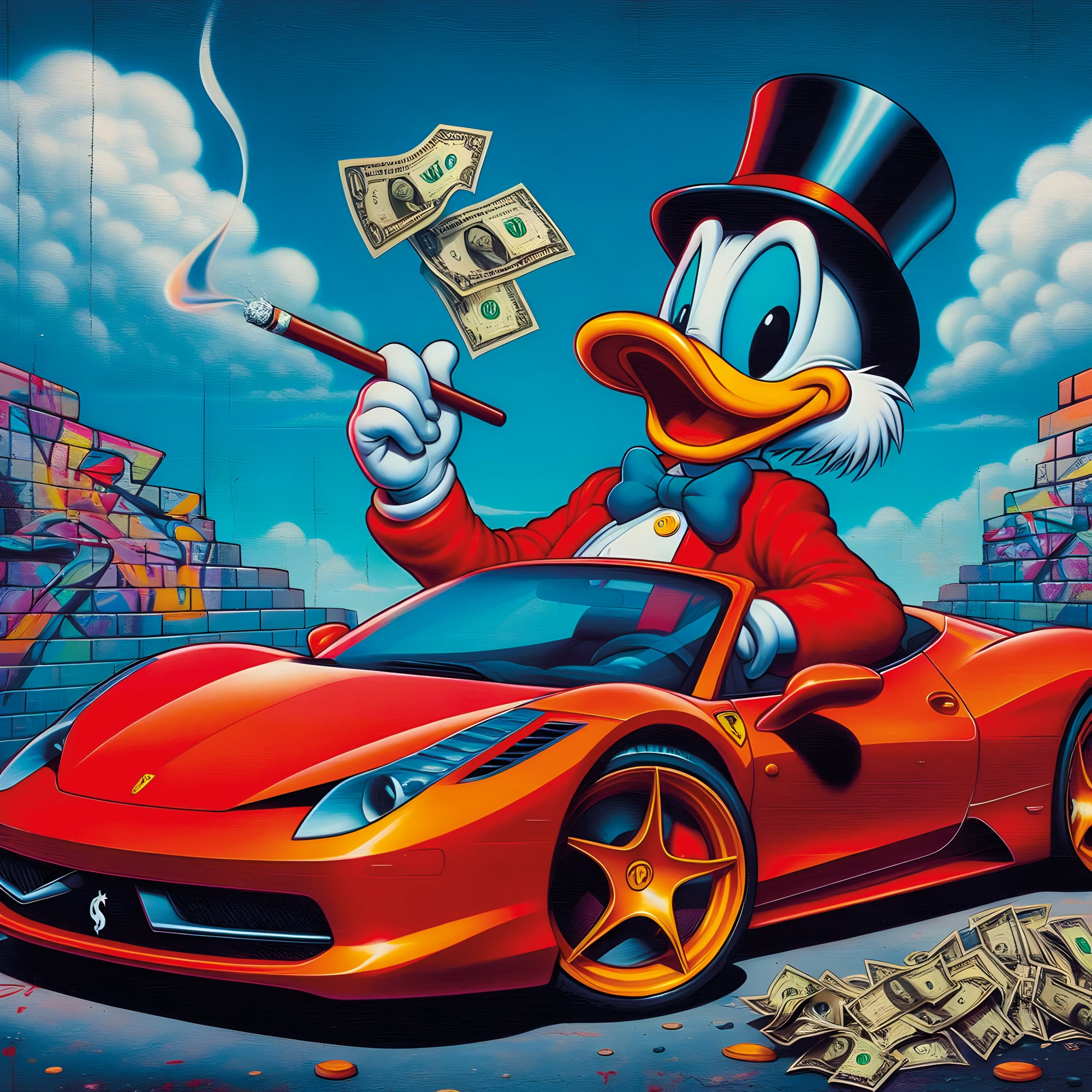 Tableau Picsou Cigare en Ferrari - Cadre Mural Design - Fabulartz.fr
