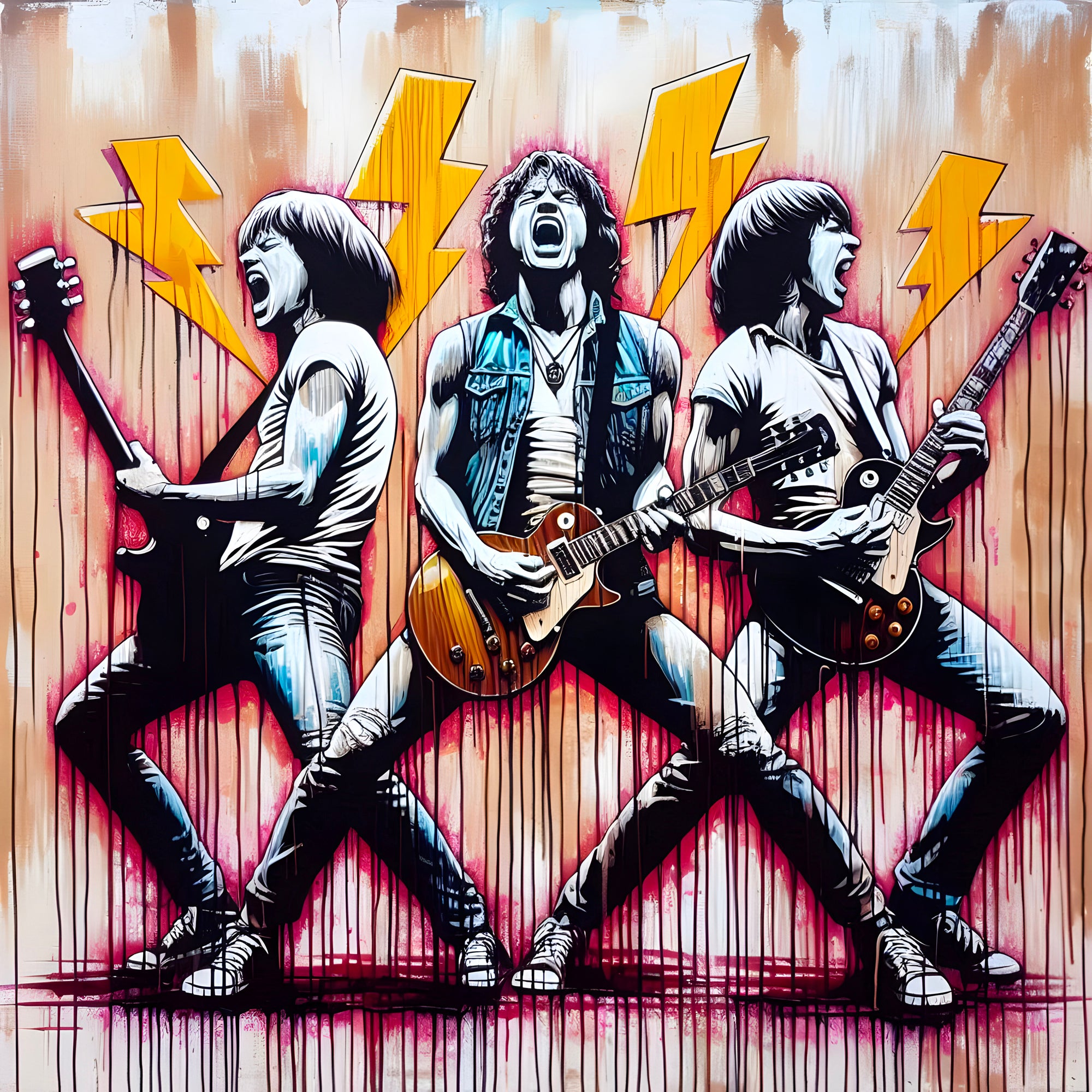 Tableau ACDC Guitaristes Éclairs - Décoration Murale Design - Fabulartz.fr