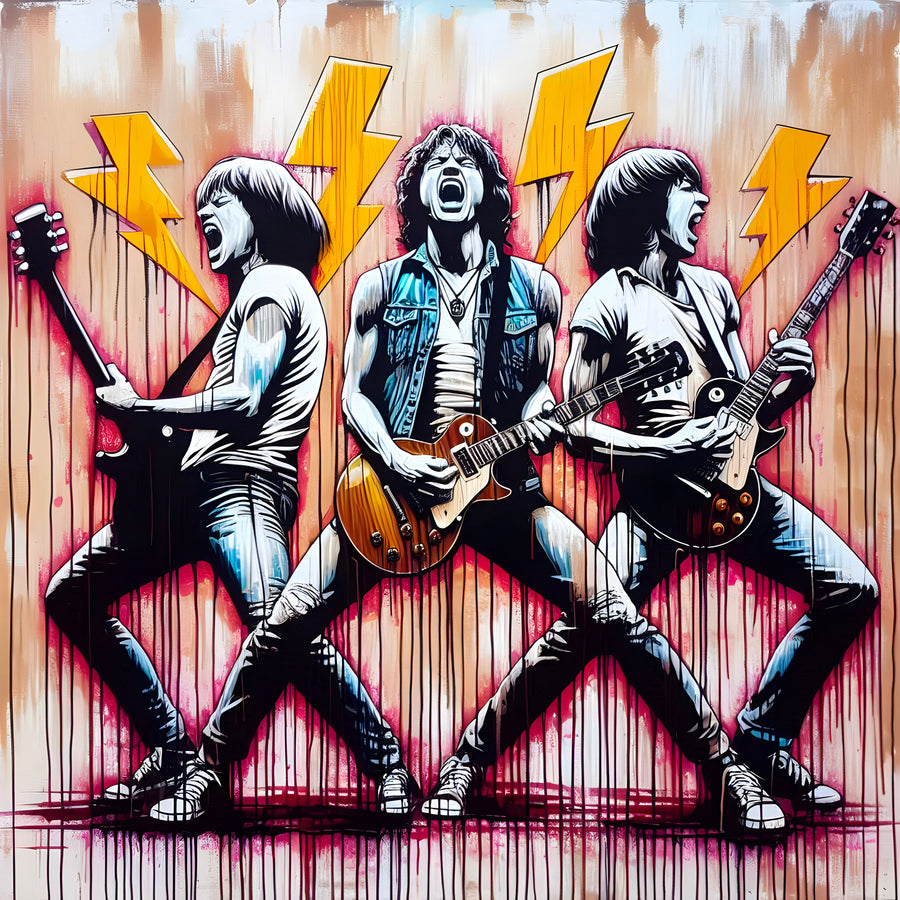Tableau ACDC Guitaristes Éclairs - Décoration Murale Design