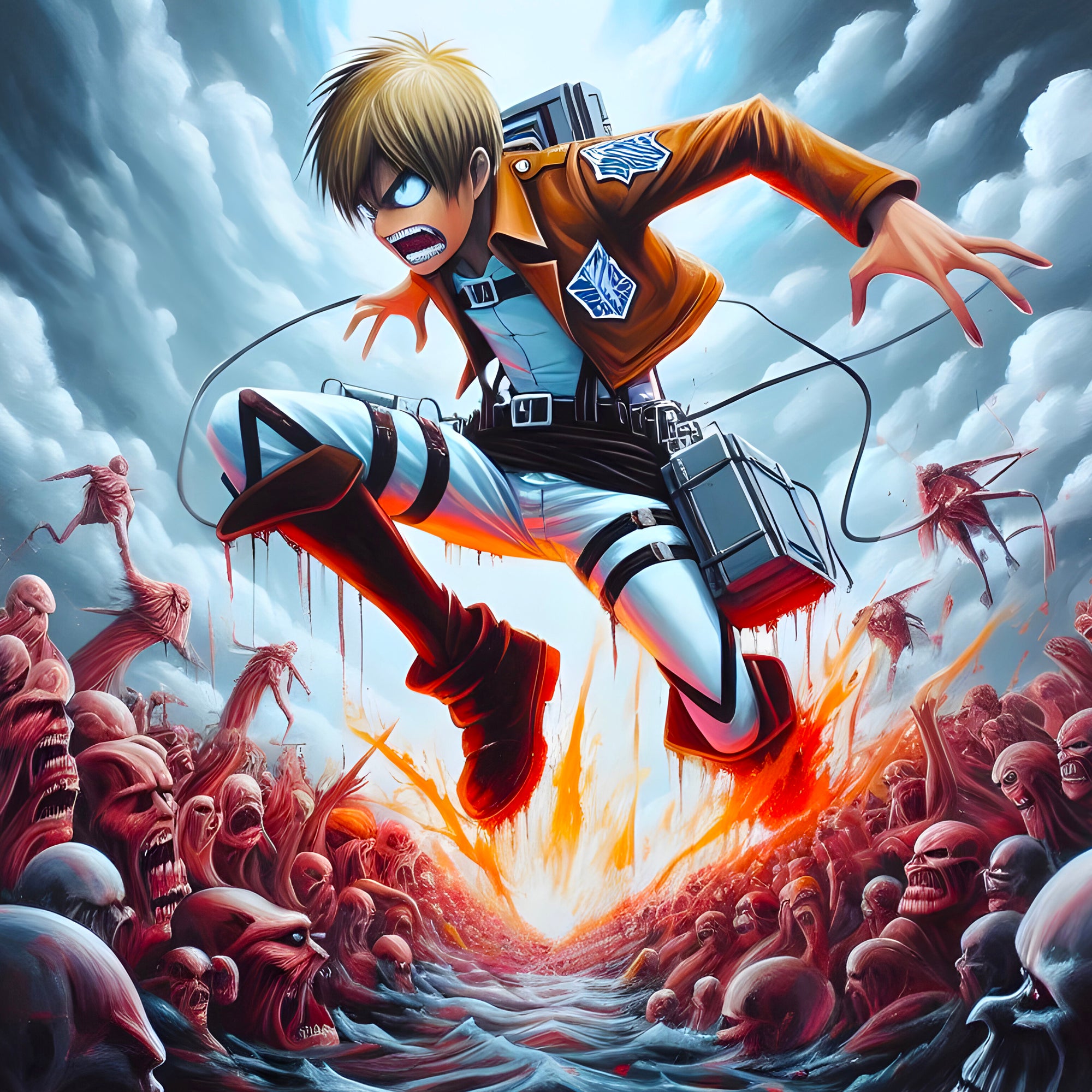 Tableau Attaque Des Titans Le Saut Du Héros - Déco Murale Moderne - Fabulartz.fr