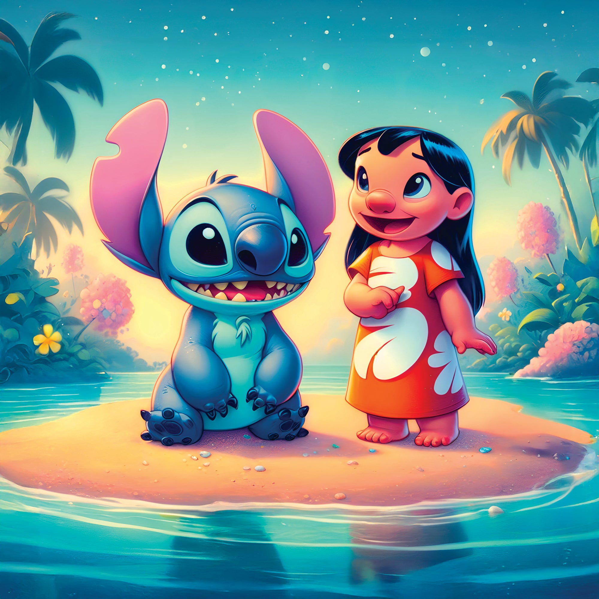 Tableau Stitch Lilo Île - Déco Murale Moderne - Fabulartz.fr