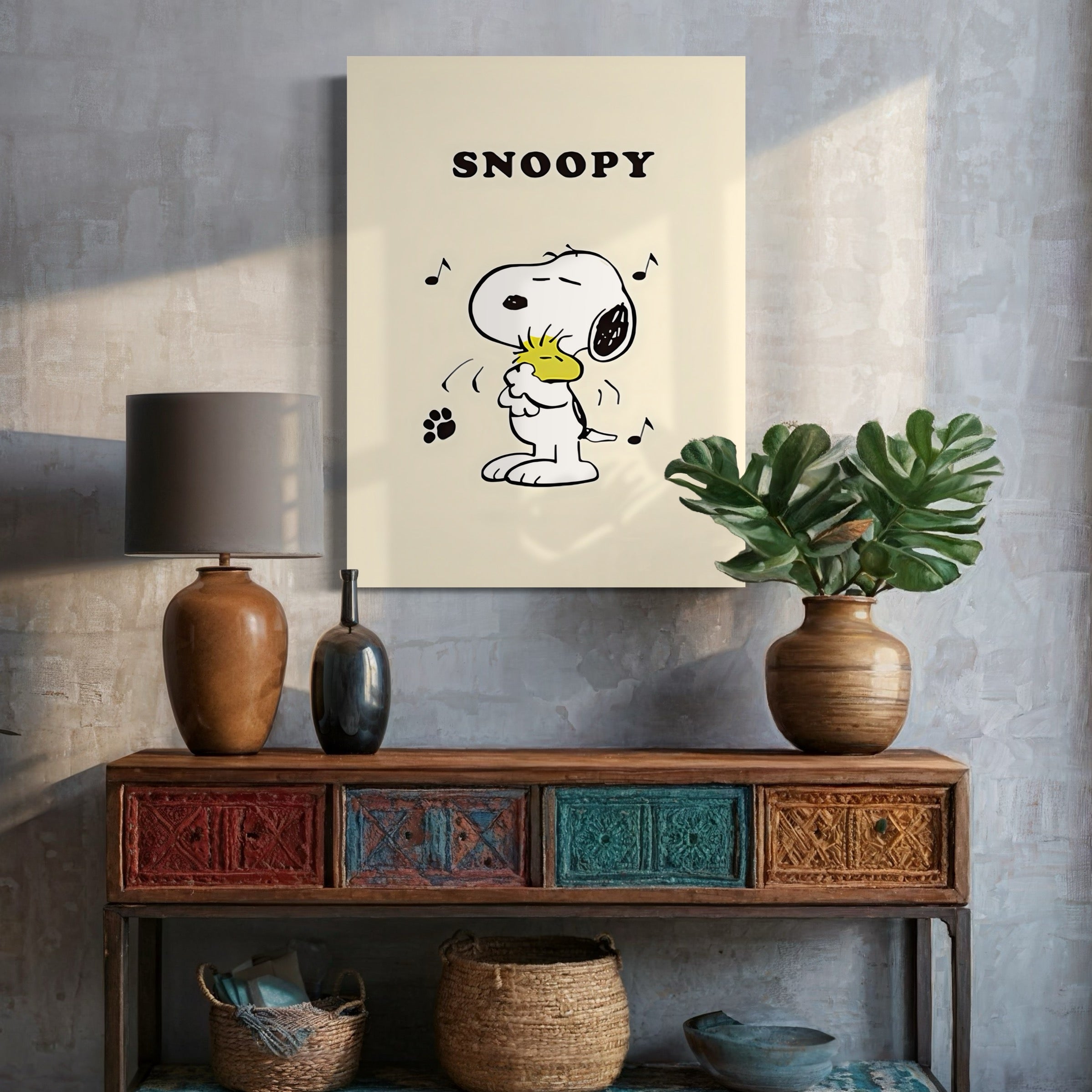 Tableau Snoopy Musical Hug - Décoration Murale Musique - Fabulartz.fr