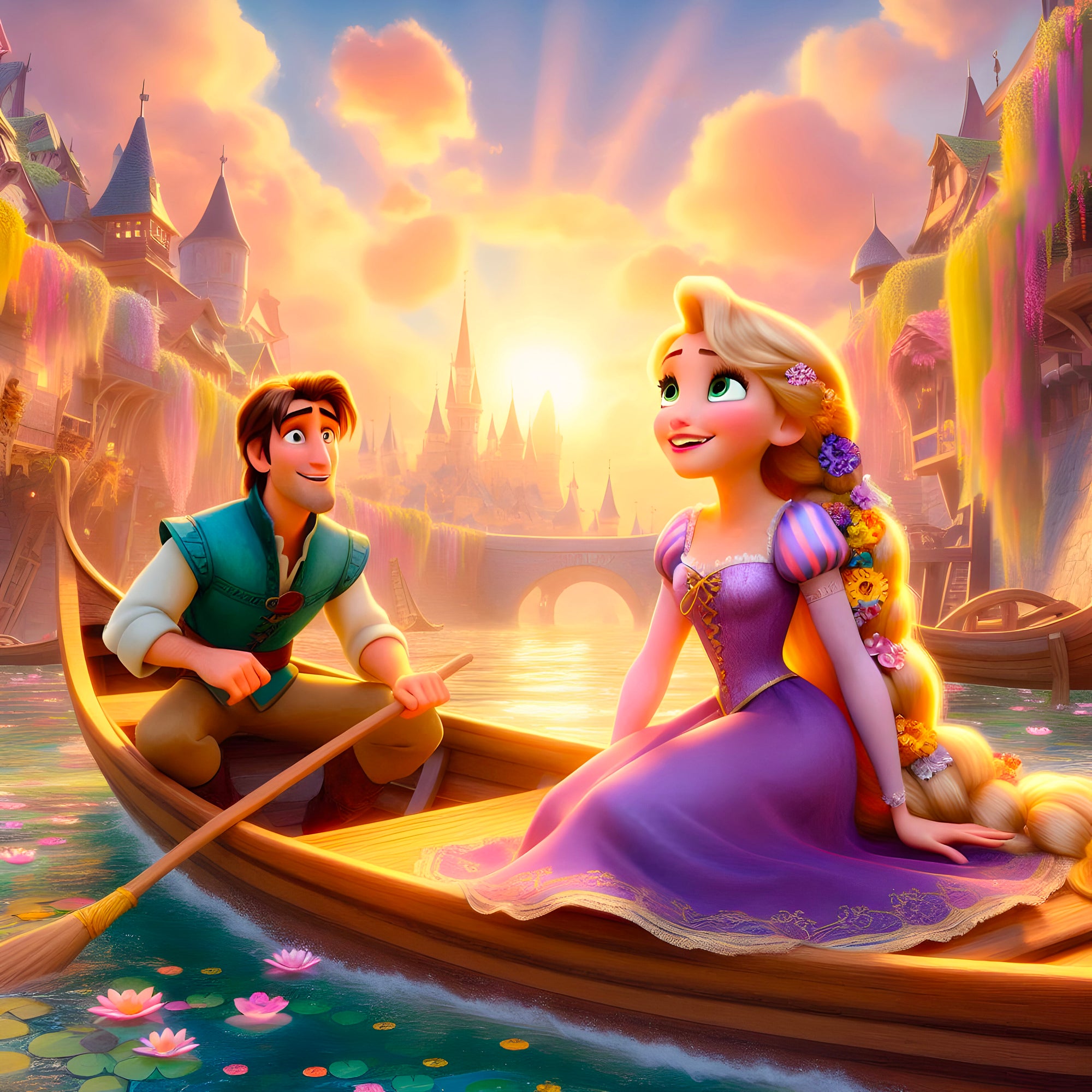 Tableau Raiponce Et Flynn Sur La Barque - Fabulartz.fr
