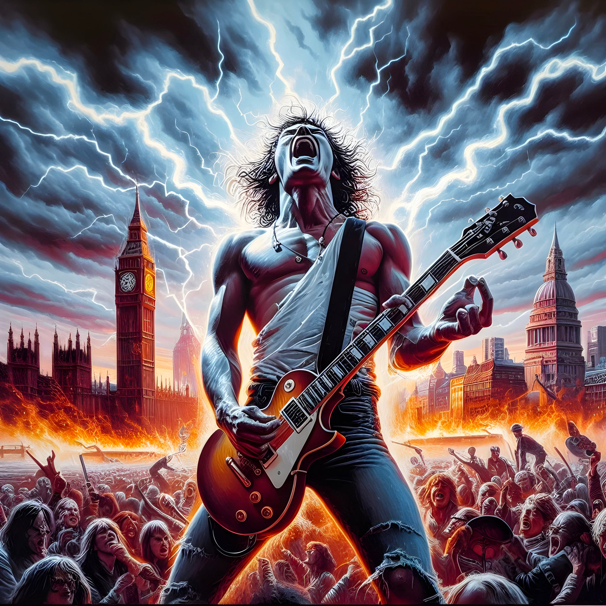 Tableau ACDC Londres et Éclairs - Décoration Murale Design - Fabulartz.fr