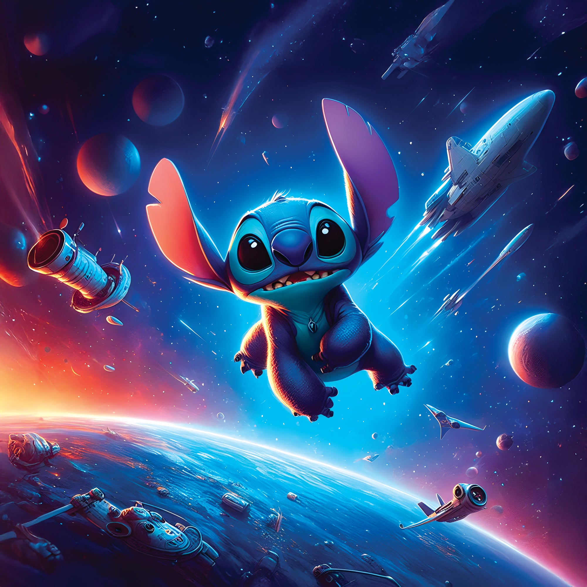 Tableau Stitch Espace - Cadre Déco Murale Moderne - Fabulartz.fr