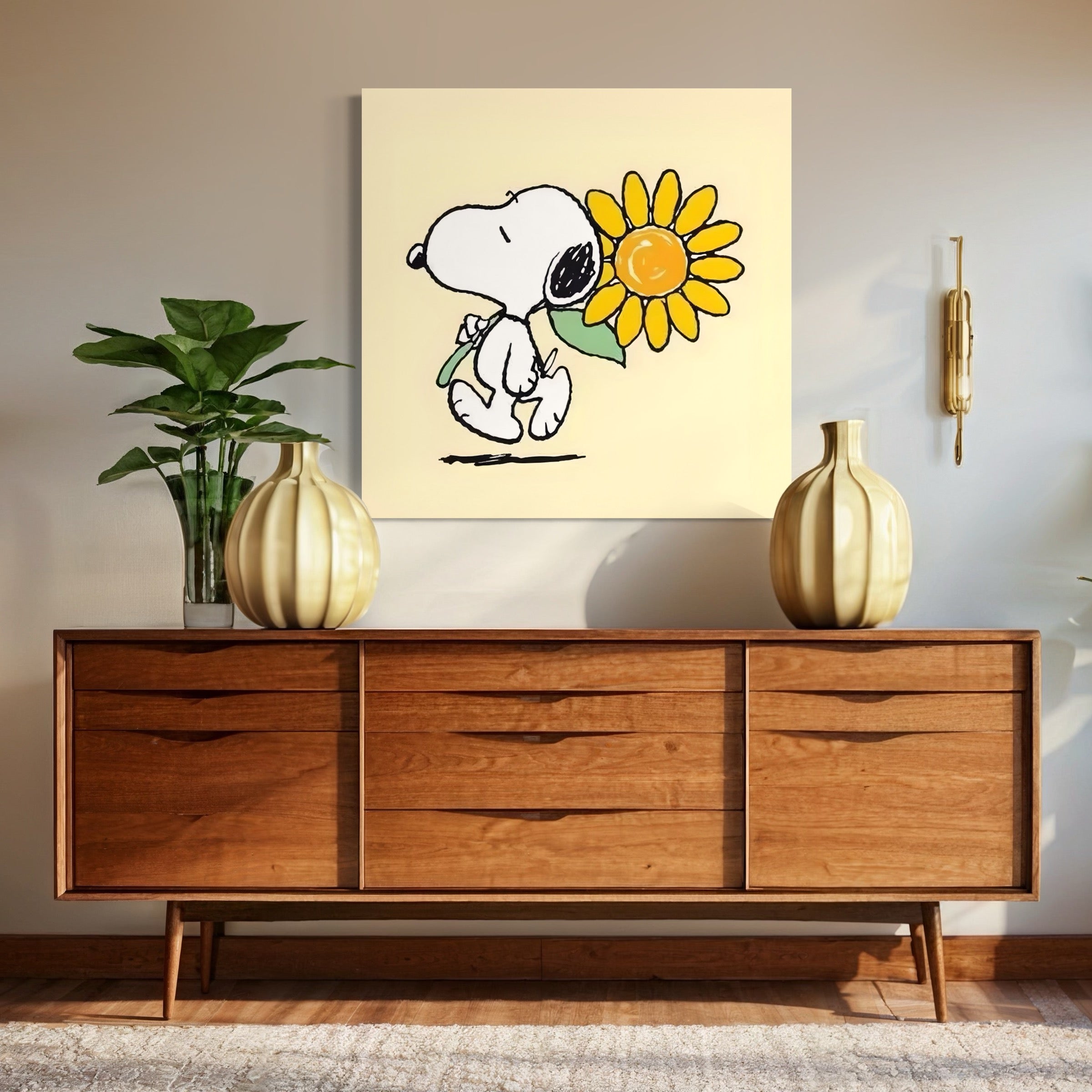Tableau Snoopy Sunflower Joy - Déco murale colorée - Fabulartz.fr
