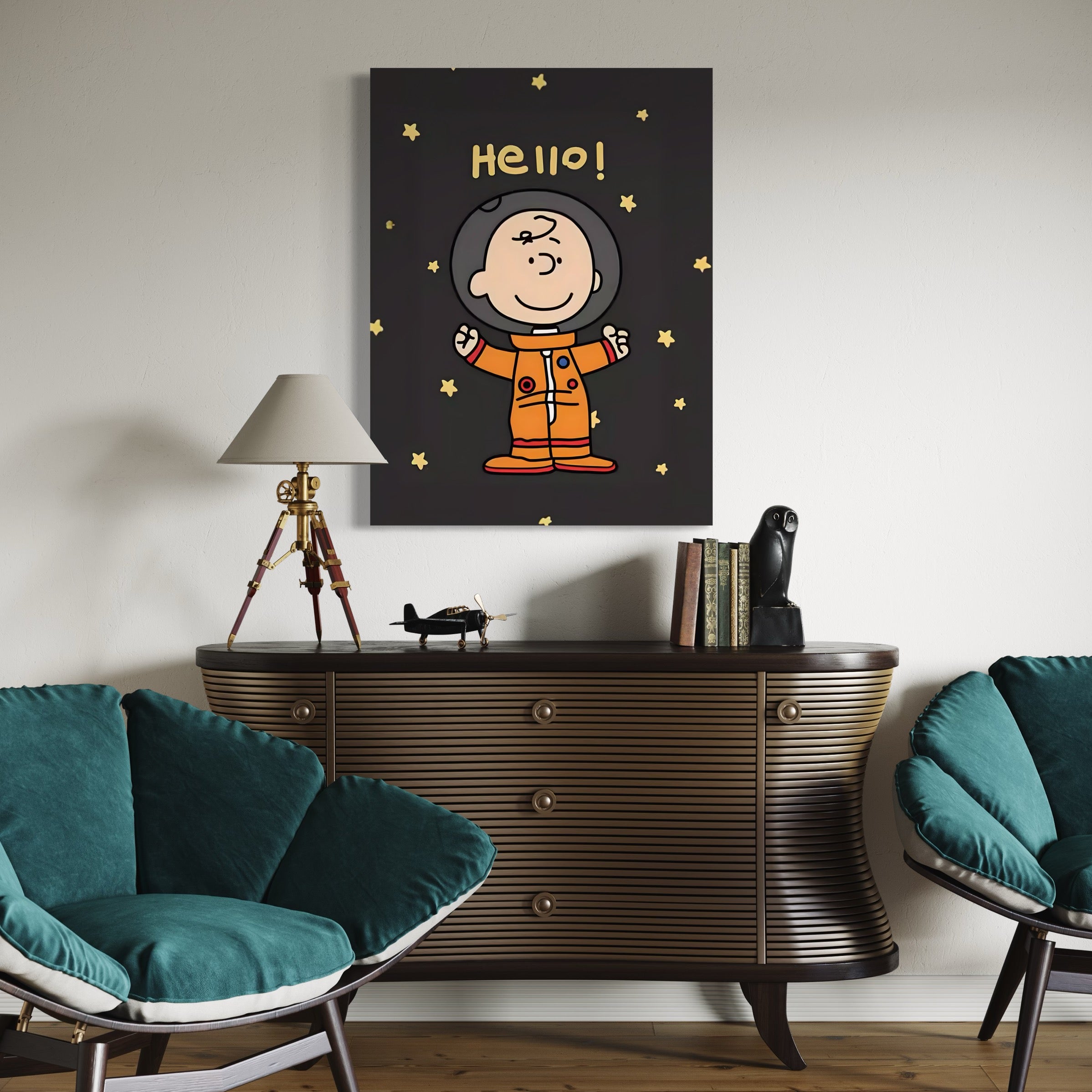 Tableau Snoopy Space Hello - Cadre Déco pour Chambre d'Enfant - Fabulartz.fr