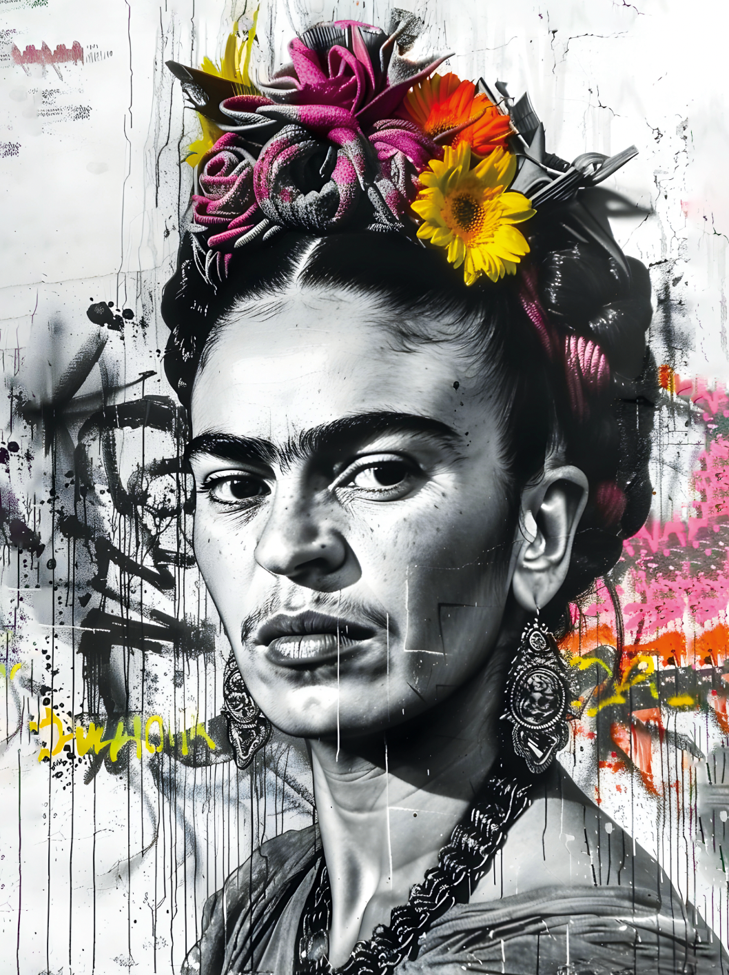 Tableau Noir et Blanc Frida Kahlo - Décoration Murale Élégante - Fabulartz.fr