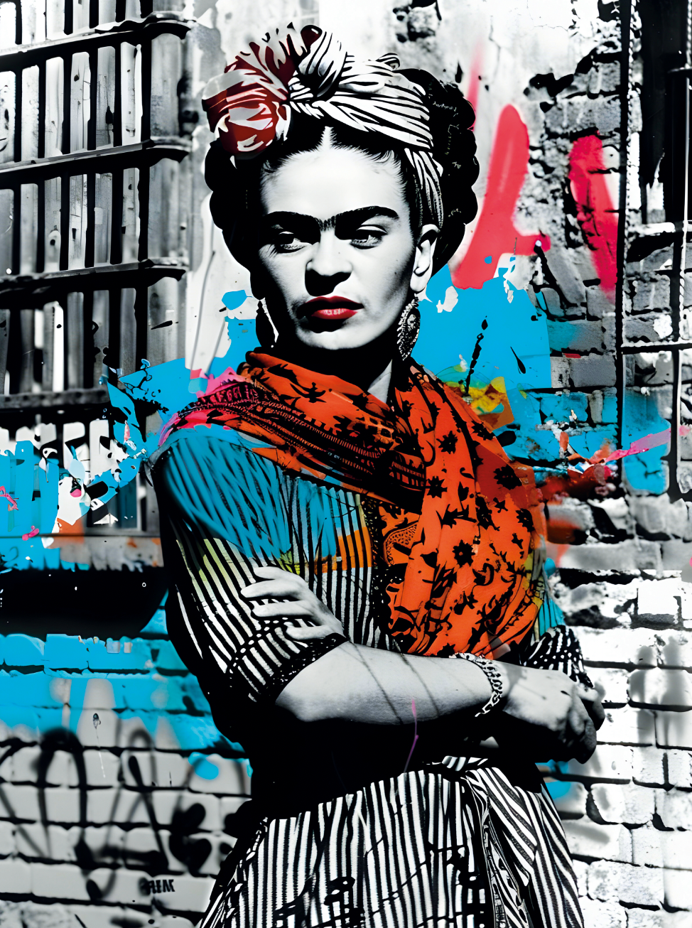 Tableau Urbain Frida Kahlo - Art Mural avec Graffiti - Fabulartz.fr