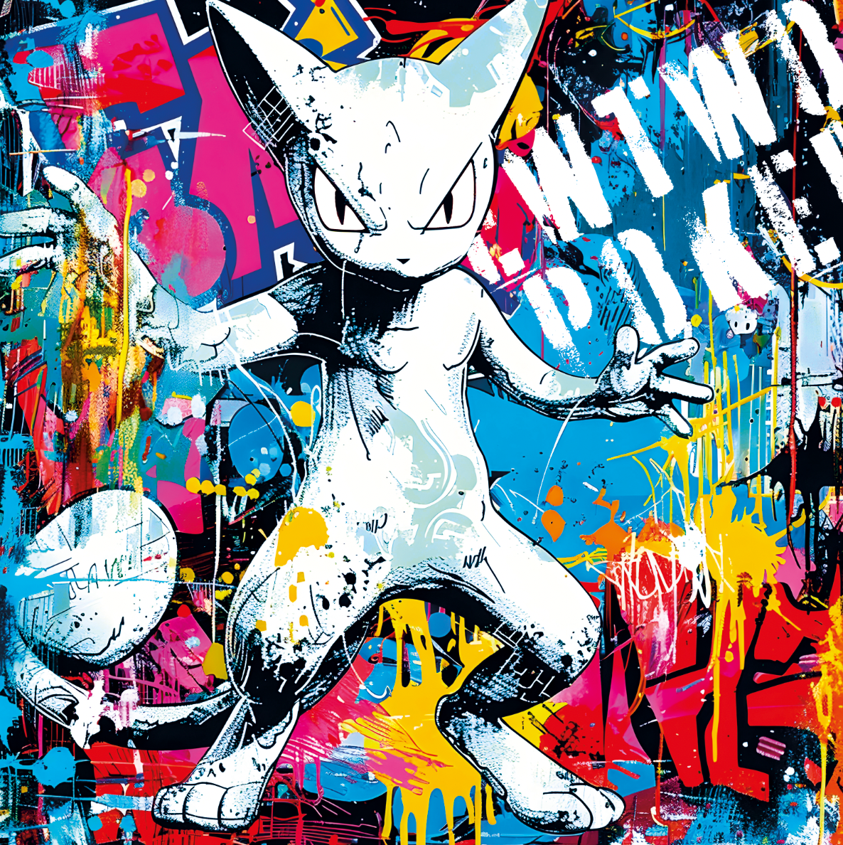 Tableau Pokémon Mewtwo - Explosion de Couleur Urbaine - Fabulartz.fr