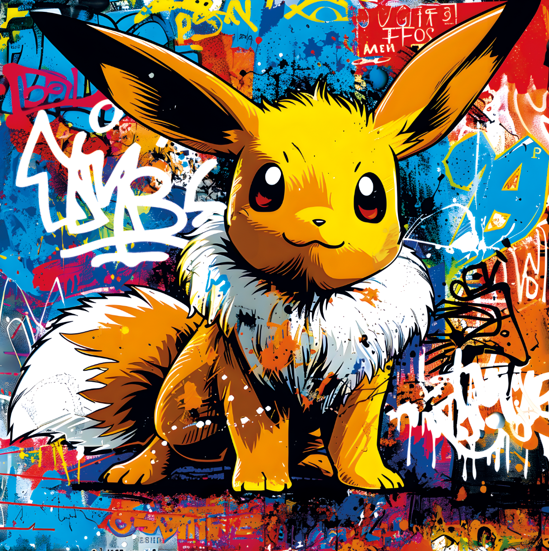Tableau Pokémon Dynamique d'Évoli - Cadre Déco Coloré - Fabulartz.fr