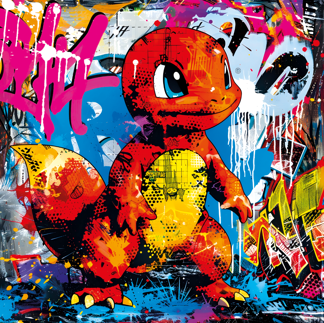 Tableau Urbain Pokémon de Salamèche - Cadre Déco Dynamique - Fabulartz.fr