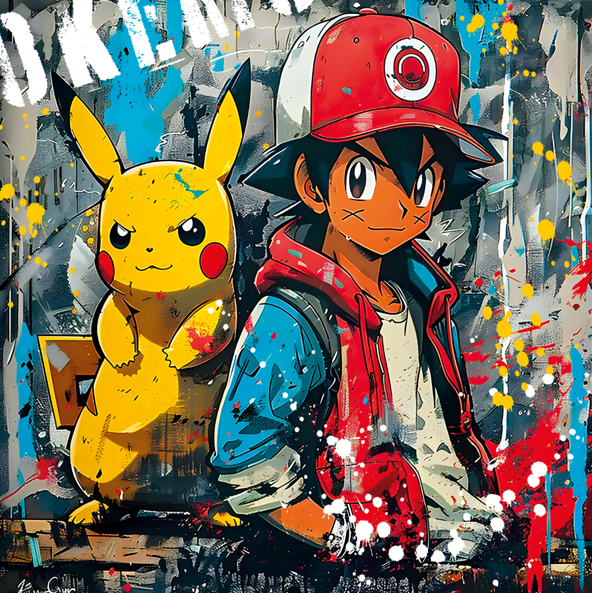 Tableau Pokémon avec Sacha et Pikachu - Décoration Murale - Fabulartz.fr