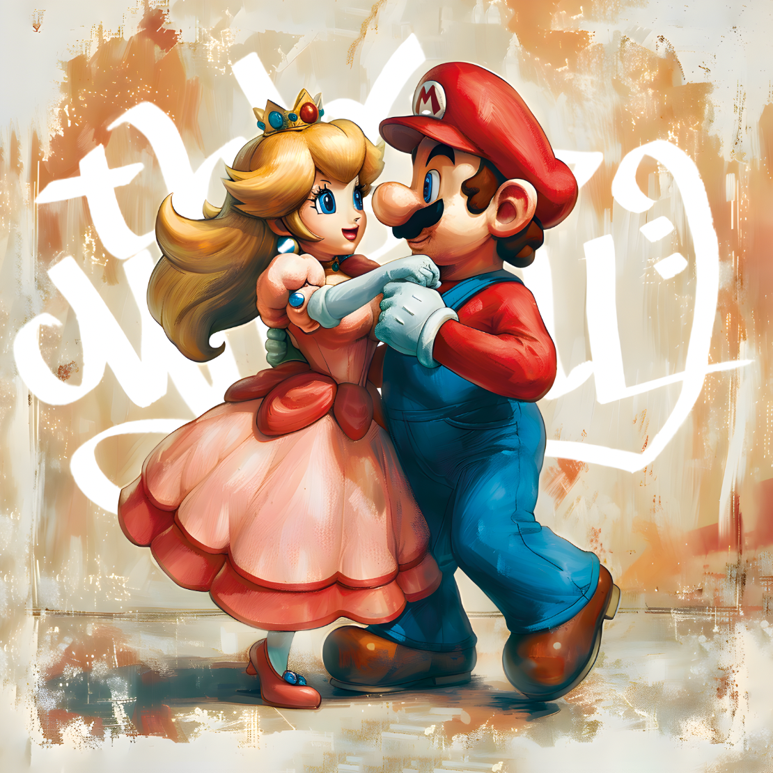 Tableau Mario et Princesse Peach Romantique - Décoration Murale Intérieure - Fabulartz.fr