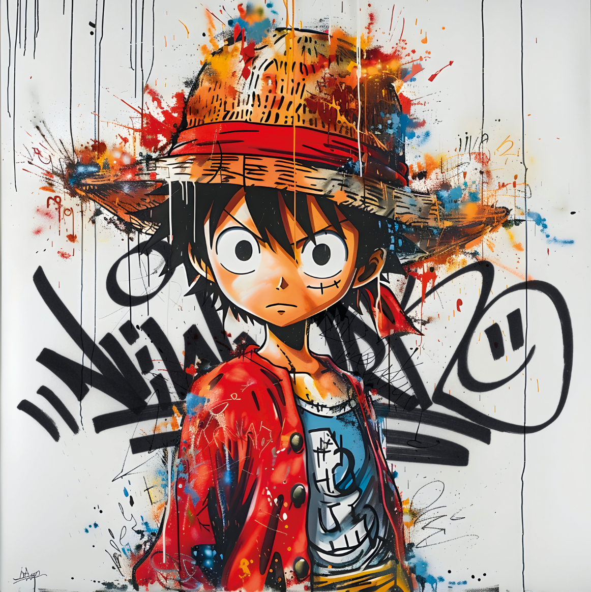 Tableau One Piece - Luffy Graffiti Blanc - Décoration Murale Design - Fabulartz.fr