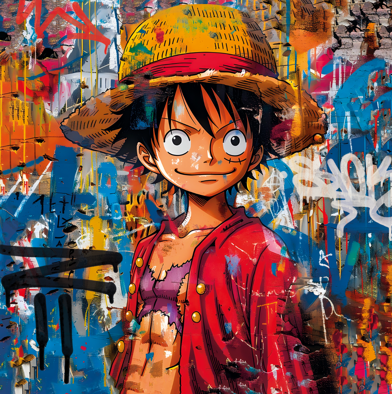 Tableau One Piece - Luffy Street Art - Décoration Murale Design - Fabulartz.fr