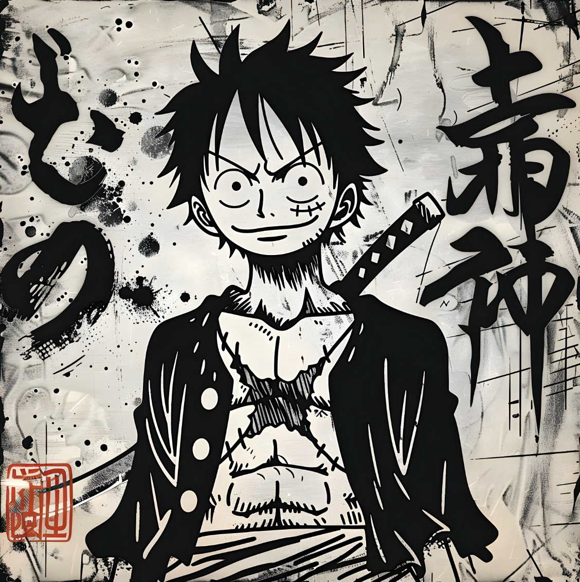 Tableau One Piece - Luffy Noir et Blanc - Décoration Murale Design - Fabulartz.fr
