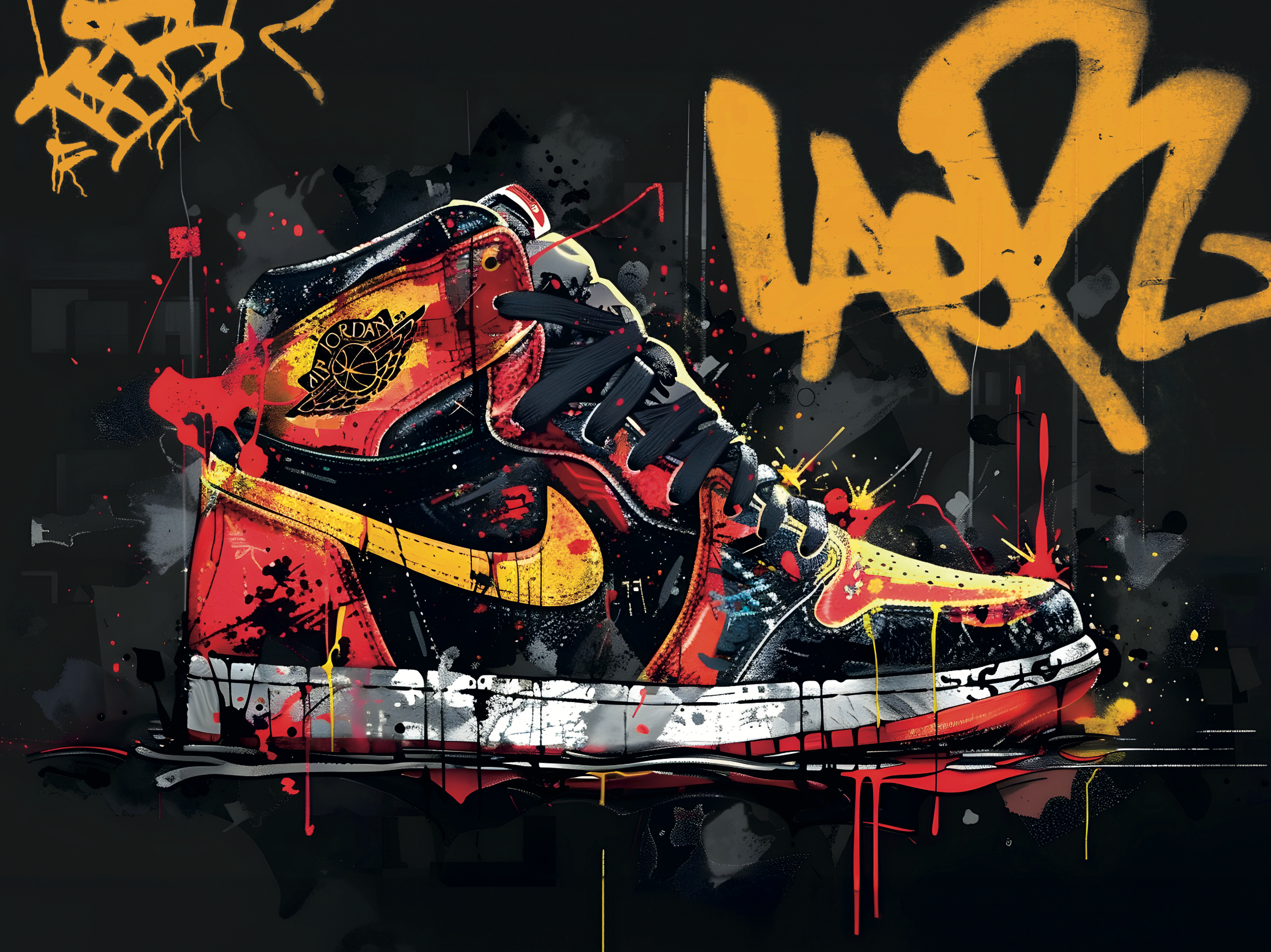 Tableau Sneakers Nike Grafitti Rouge et Jaune - Décoration Murale Design - Fabulartz.fr