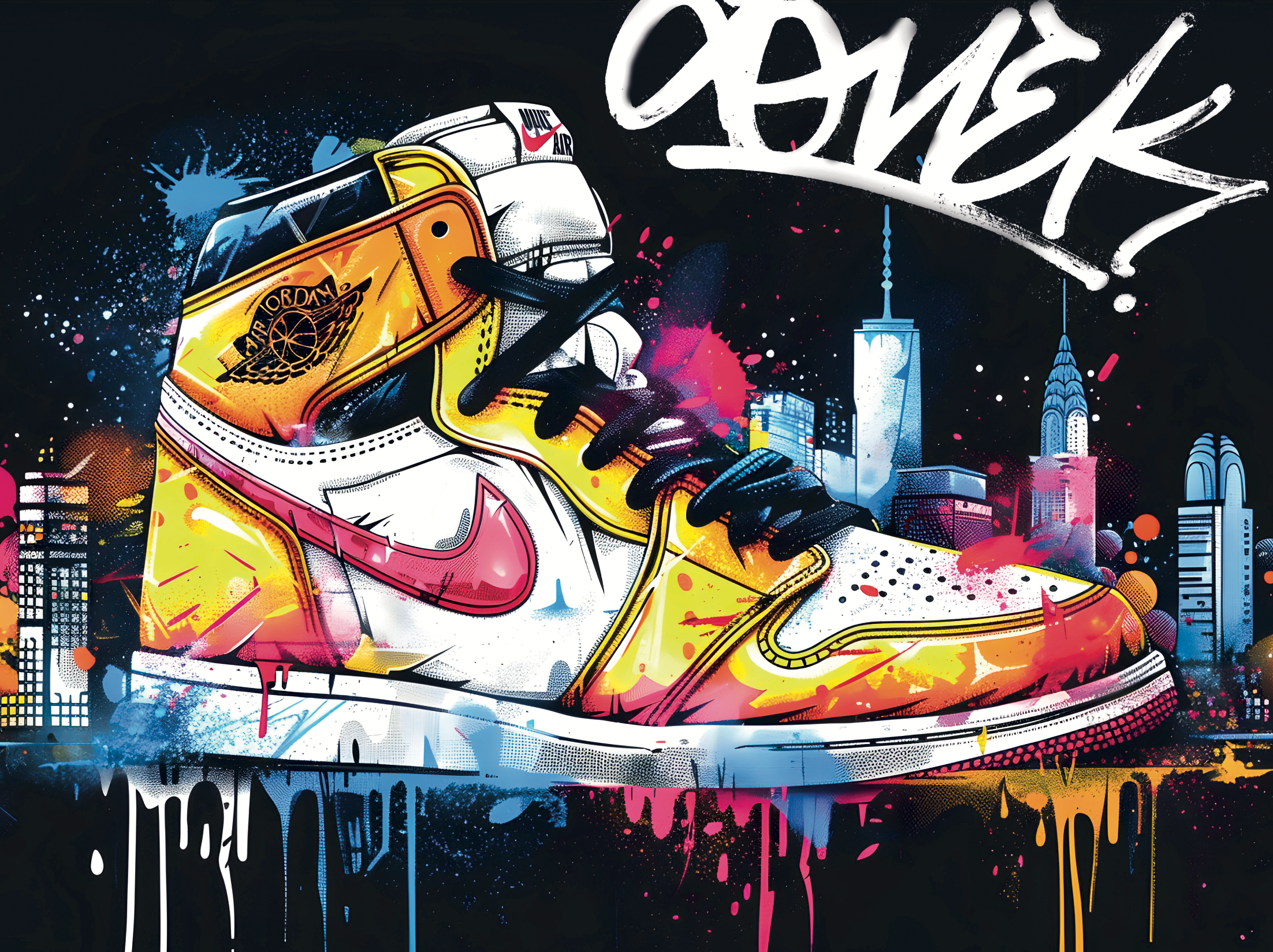 Tableau Sneakers Nike New York Skyline - Décoration Murale Design - Fabulartz.fr