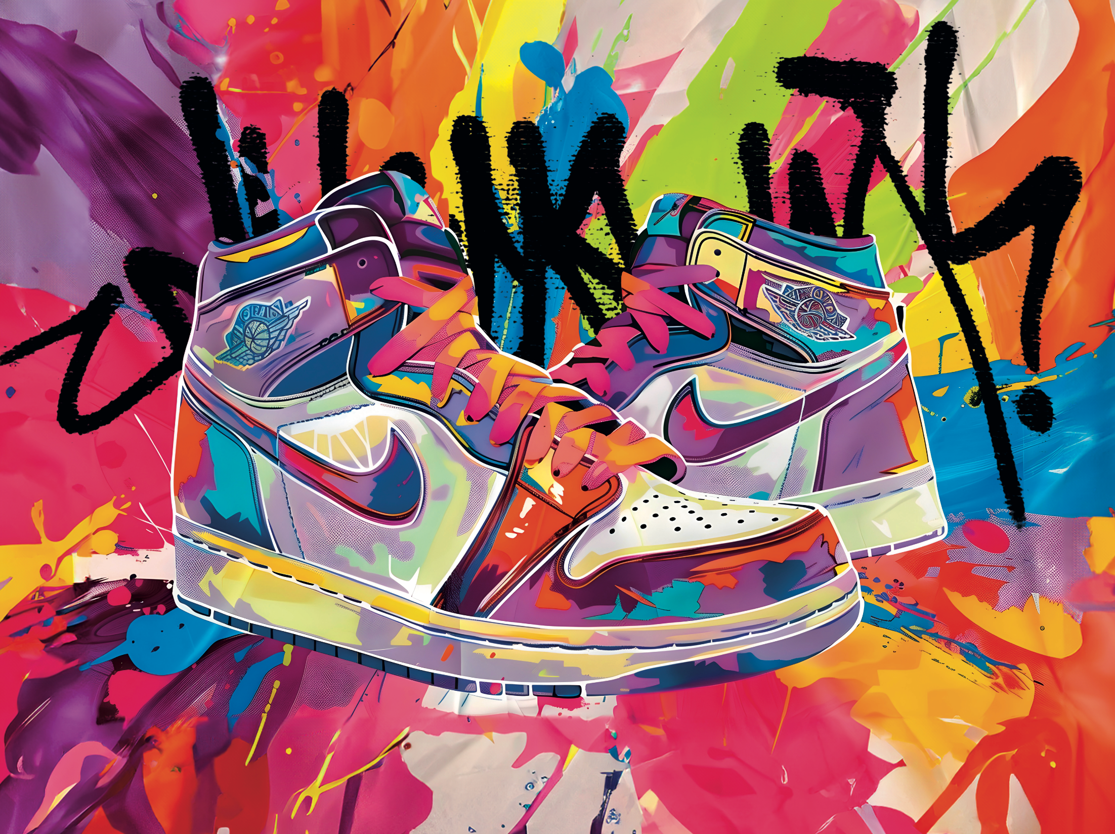 Tableau Sneakers Nike Explosion de Couleurs - Décoration Murale Design - Fabulartz.fr