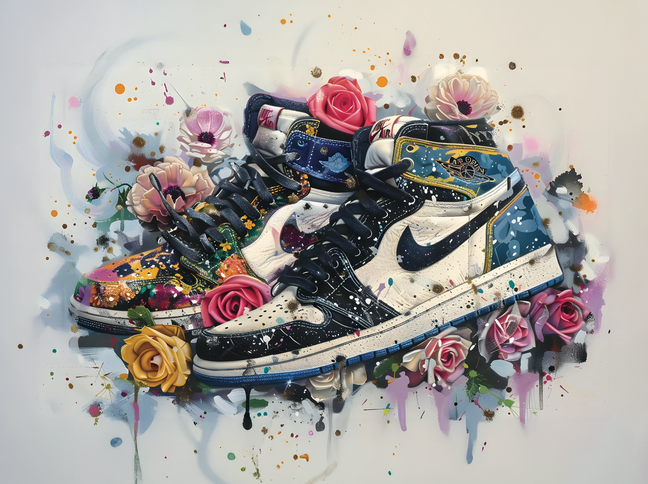 Tableau Sneakers Nike Roses et Bleues - Décoration Murale Design - Fabulartz.fr