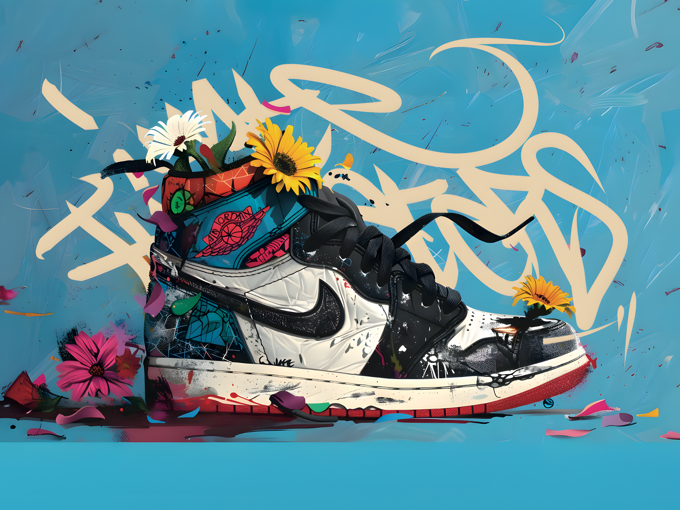 Tableau Sneakers Nike Florales - Décoration Murale Design - Fabulartz.fr