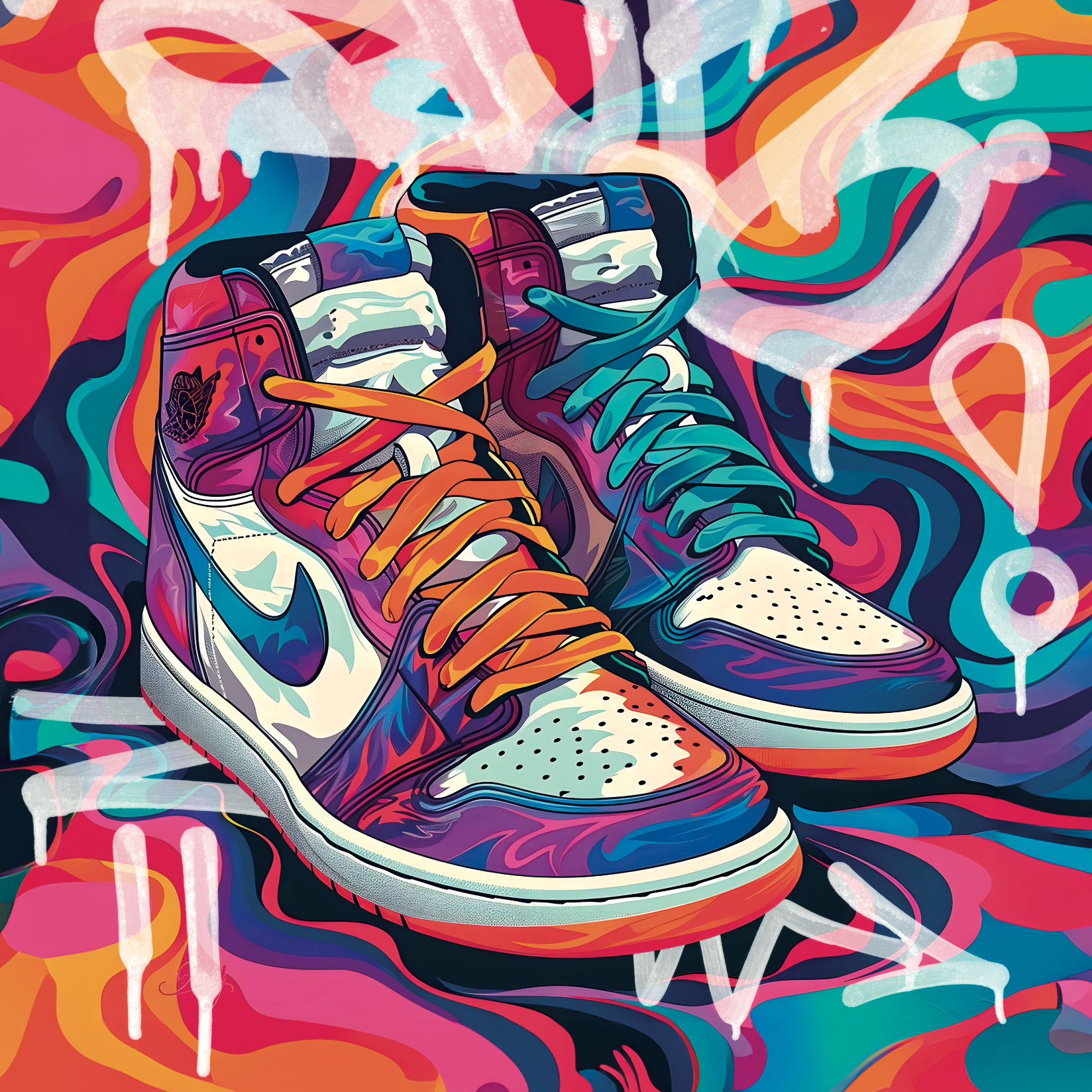 Tableau Sneakers Nike Psychédéliques - Décoration Murale Design - Fabulartz.fr