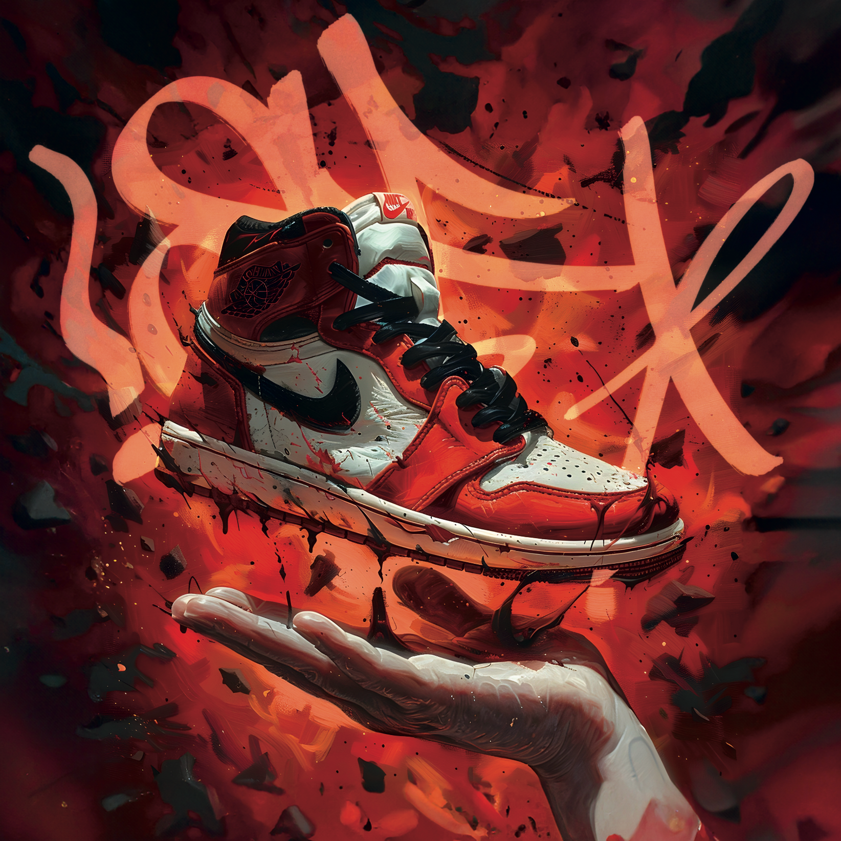 Tableau Sneakers Nike Rouges en Main - Décoration Murale Design - Fabulartz.fr