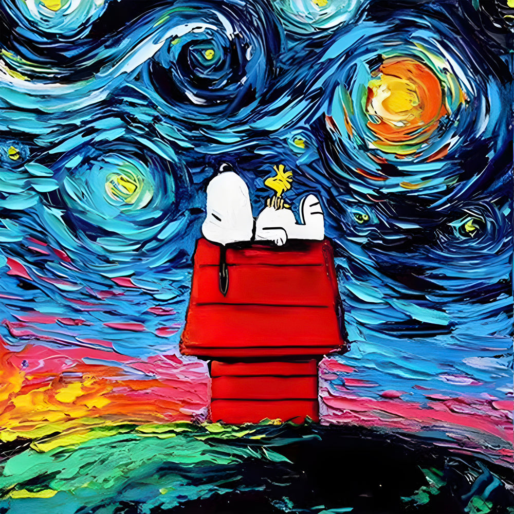 Tableau Snoopy Starry Night Dreams - Déco murale artistique - Fabulartz.fr