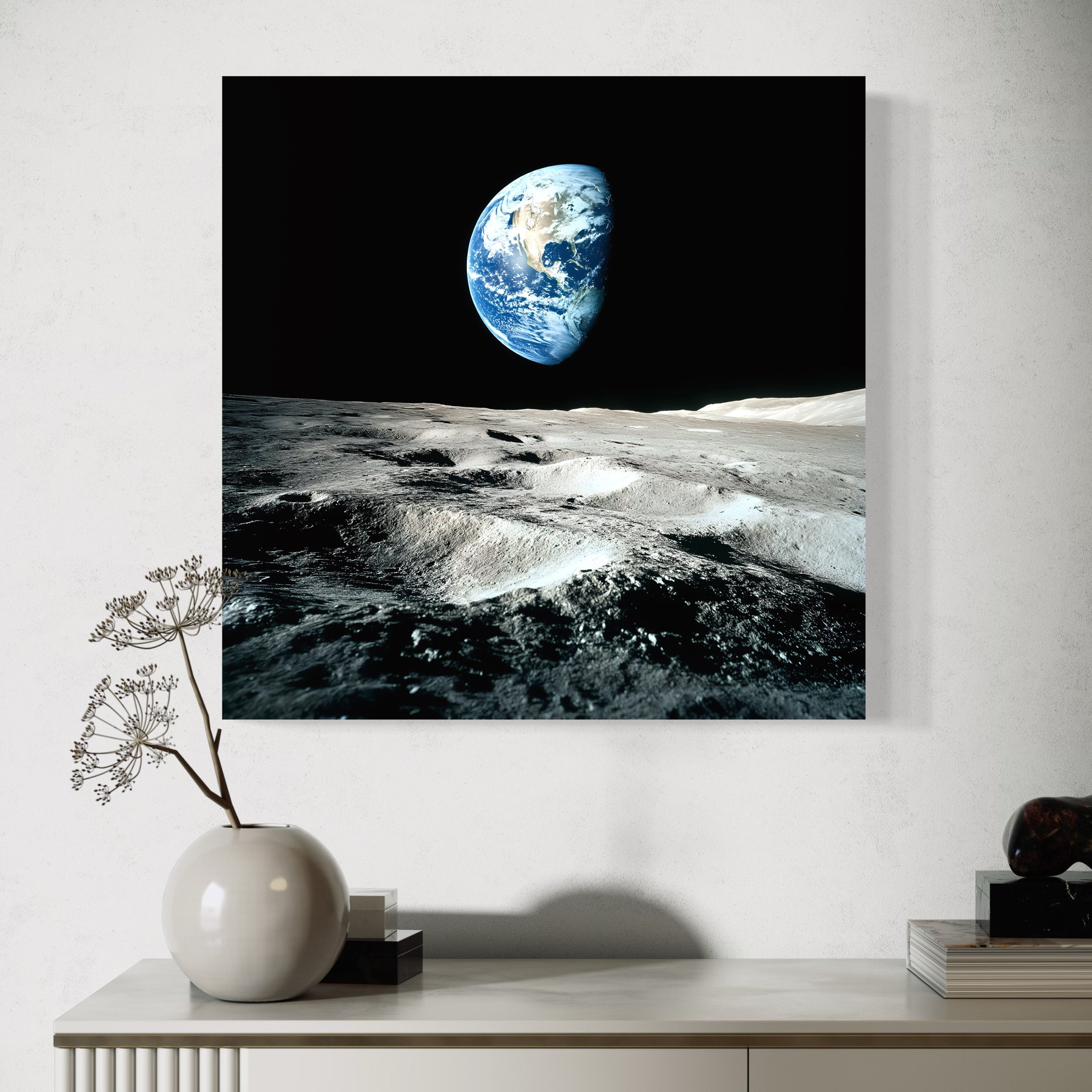 Tableau Espace Terre Vue de la Lune - Cadre Déco Murale - Fabulartz.fr