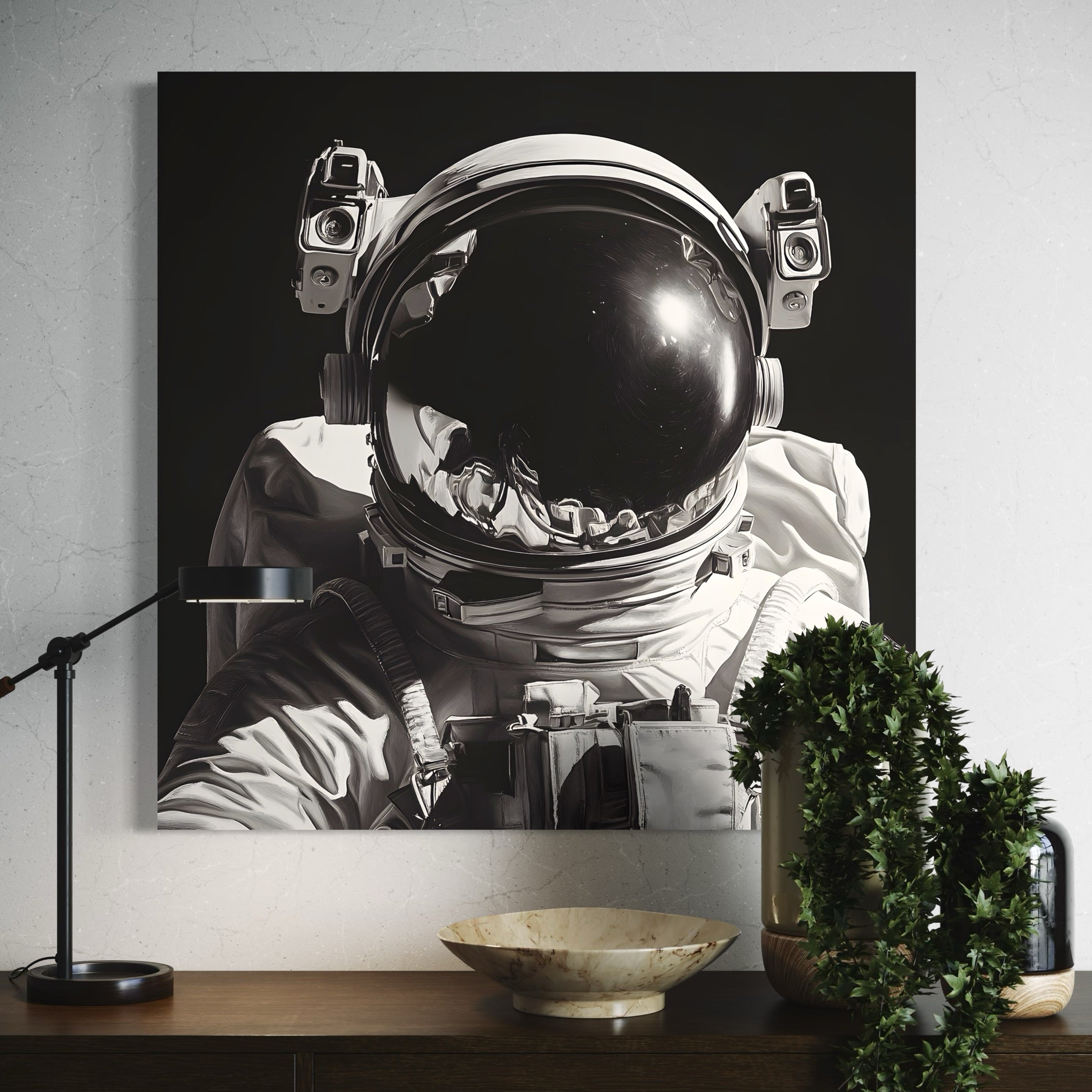 Tableau Espace Portrait Astronaute Noir et Blanc - Déco Murale Design - Fabulartz.fr