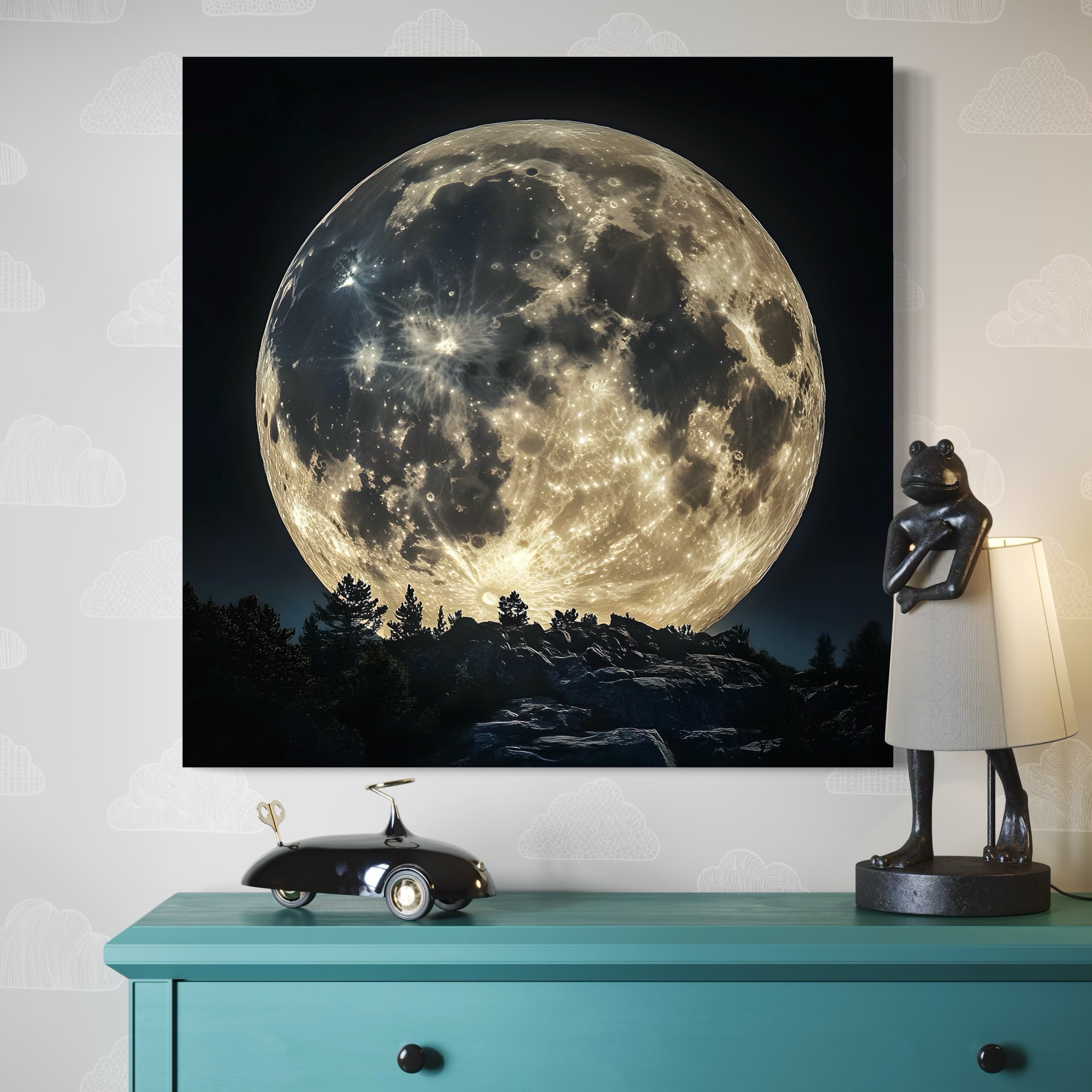 Tableau Espace Lune Éclairée - Décoration Murale Moderne - Fabulartz.fr