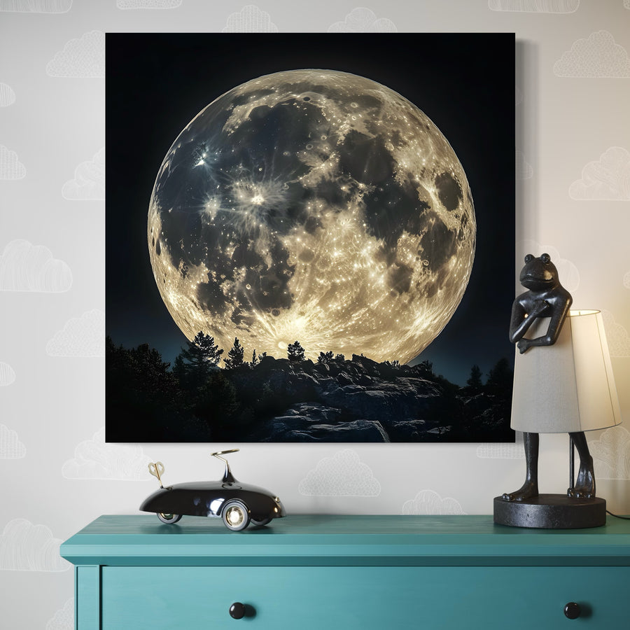 Painting Space Moon Illuminated - Modern Wall Decoration