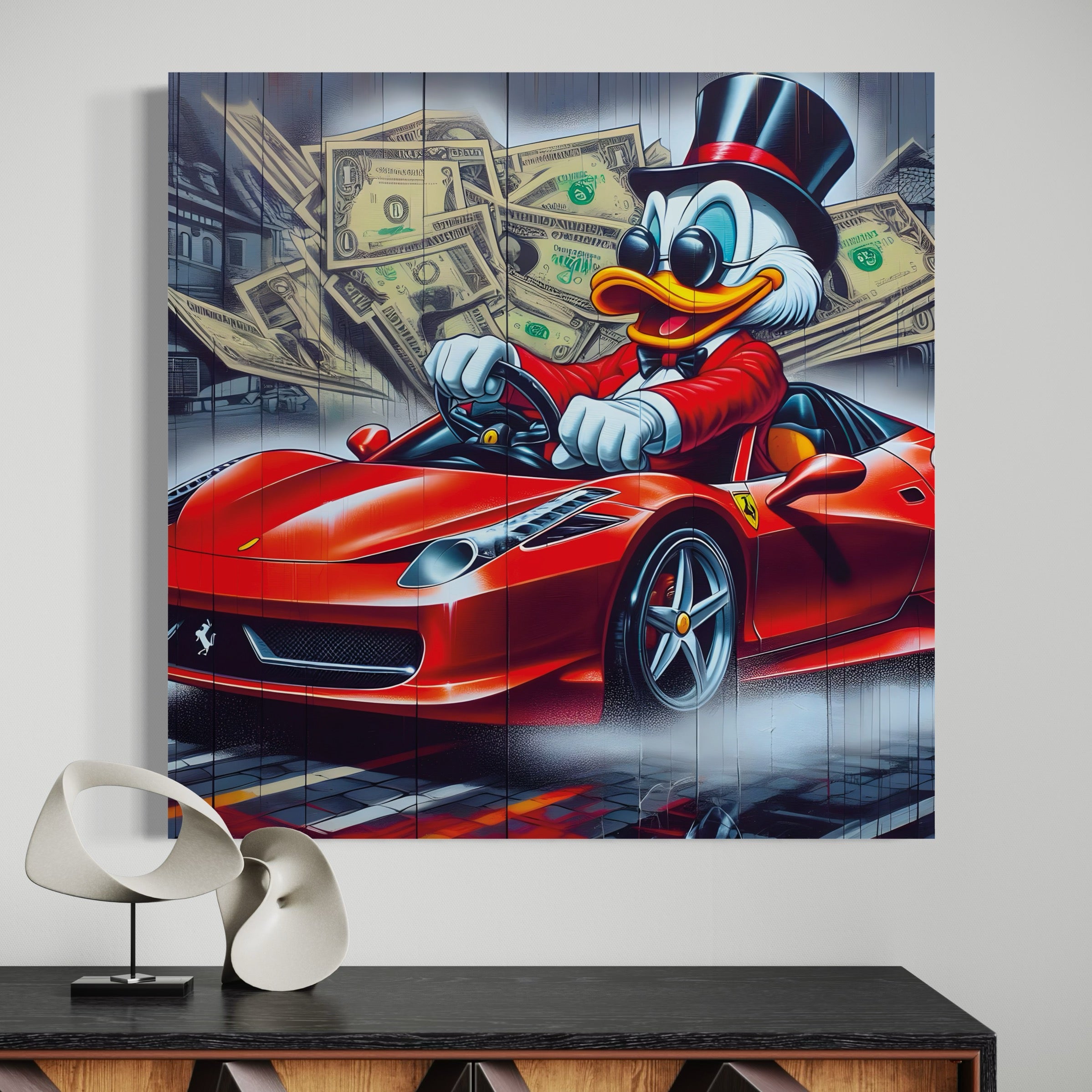 Tableau Picsou en Ferrari - Décoration Murale Design - Fabulartz.fr