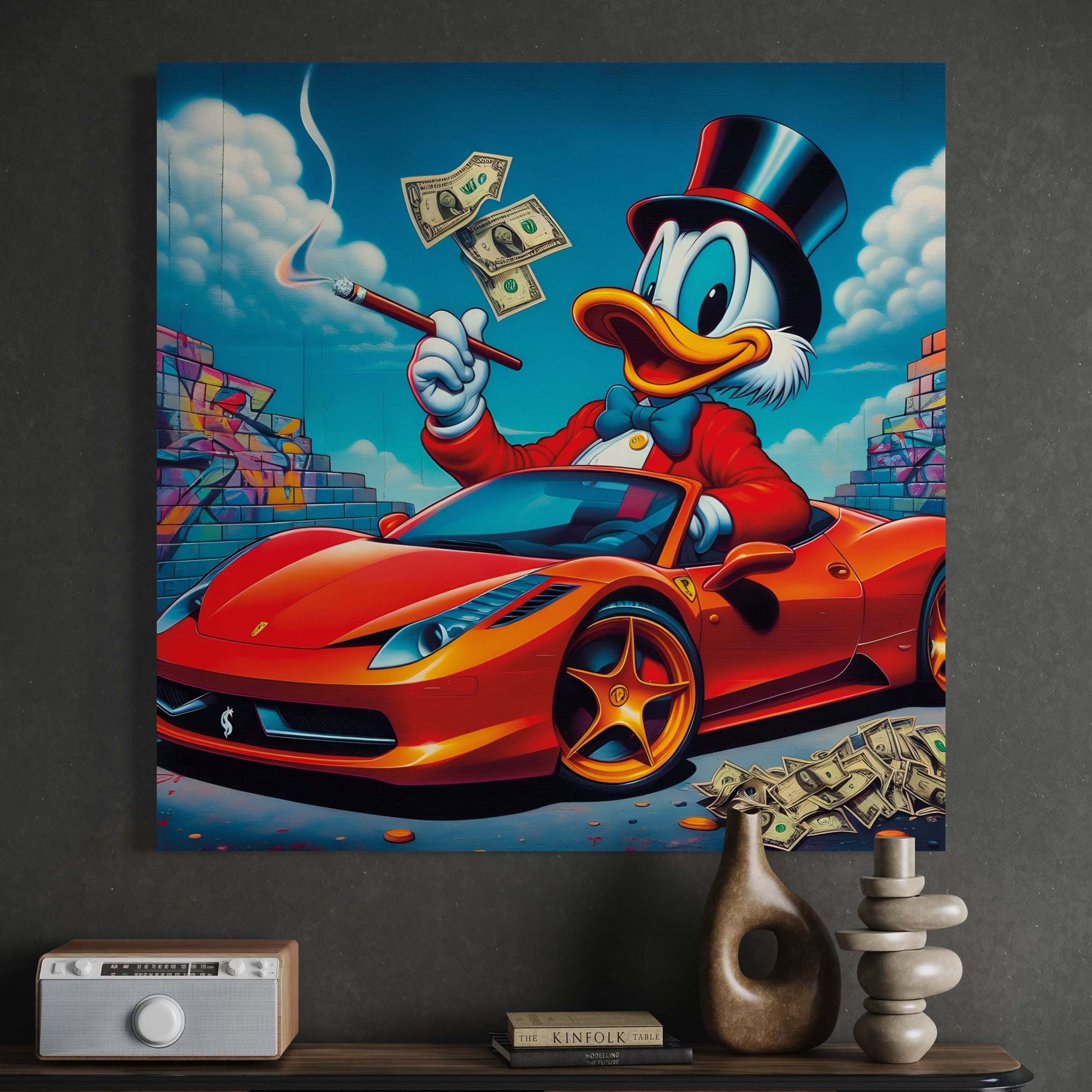 Tableau Picsou Cigare en Ferrari - Cadre Mural Design - Fabulartz.fr