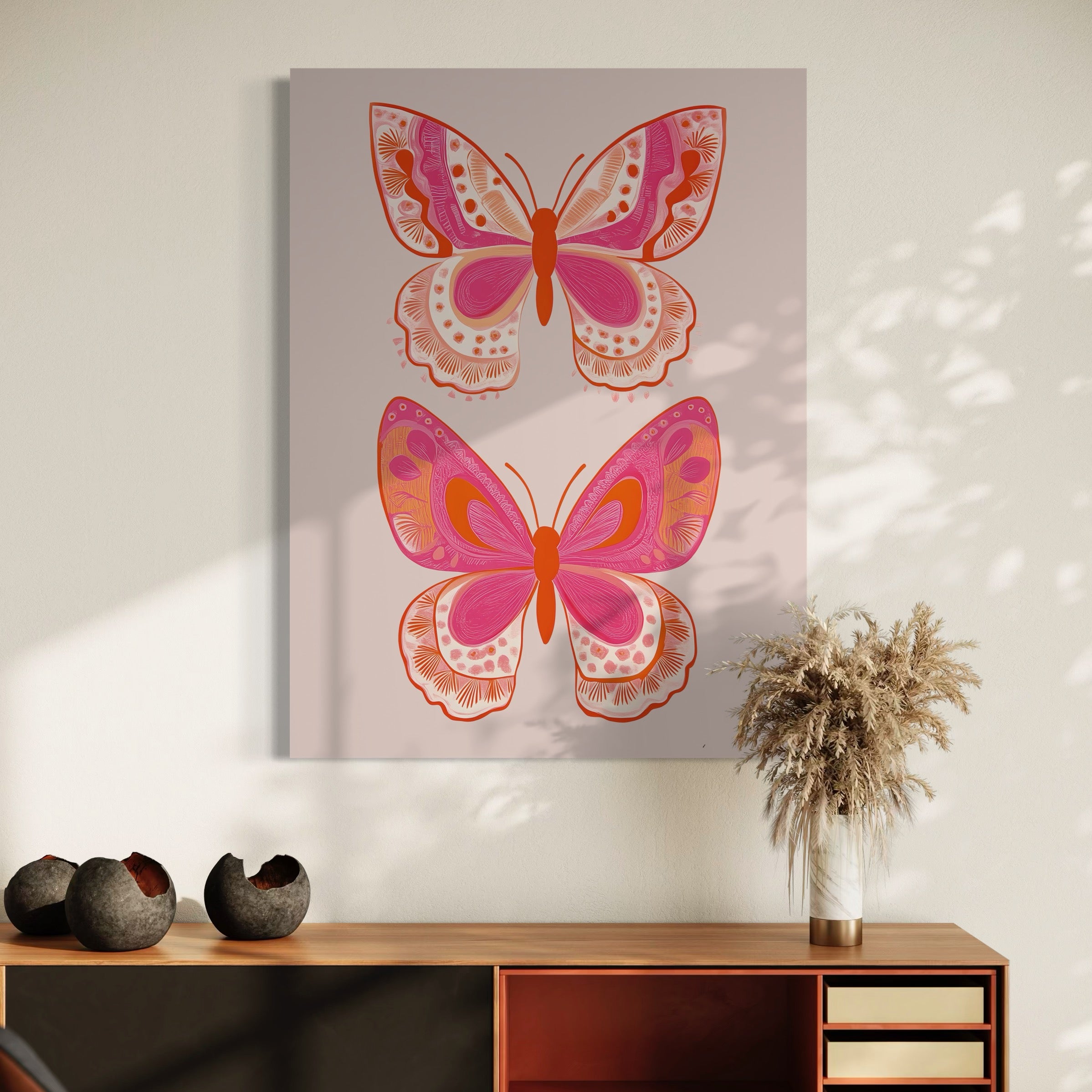 Tableau Papillons Rose et Orange - Cadre Déco Moderne - Fabulartz.fr