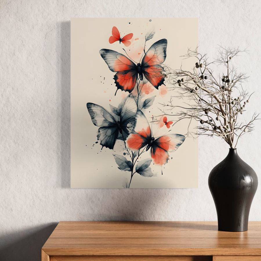 Tableau Papillon Noir et Orange - Cadre Mural Design