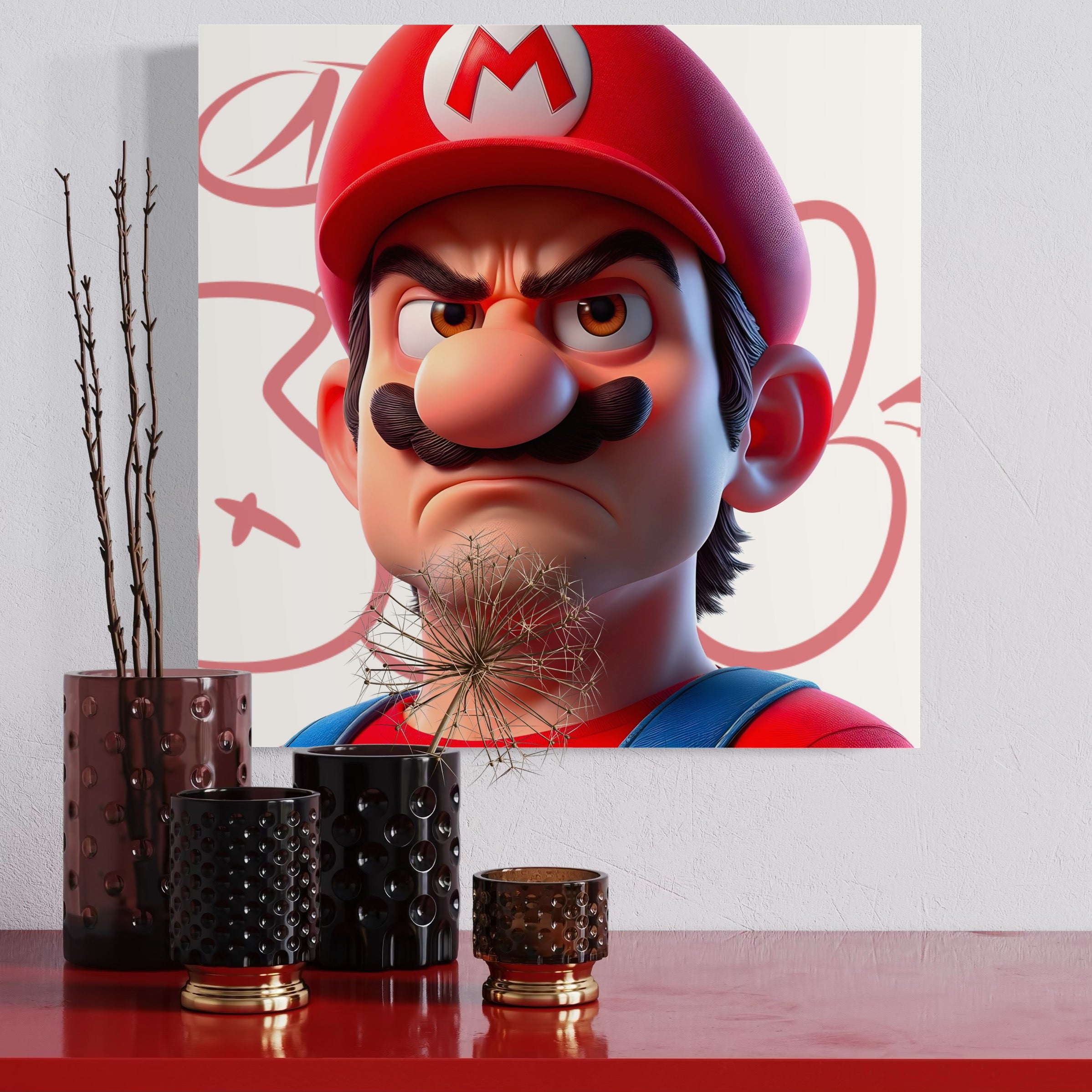 Tableau Portrait Super Mario Déterminé - Déco Murale Moderne - Fabulartz.fr