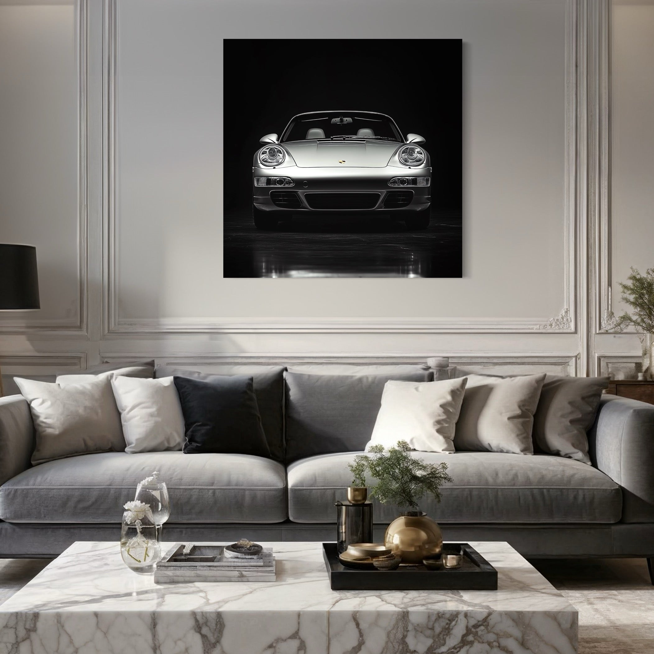 Tableau Porsche Argent Face – Décoration Murale Design - Fabulartz.fr