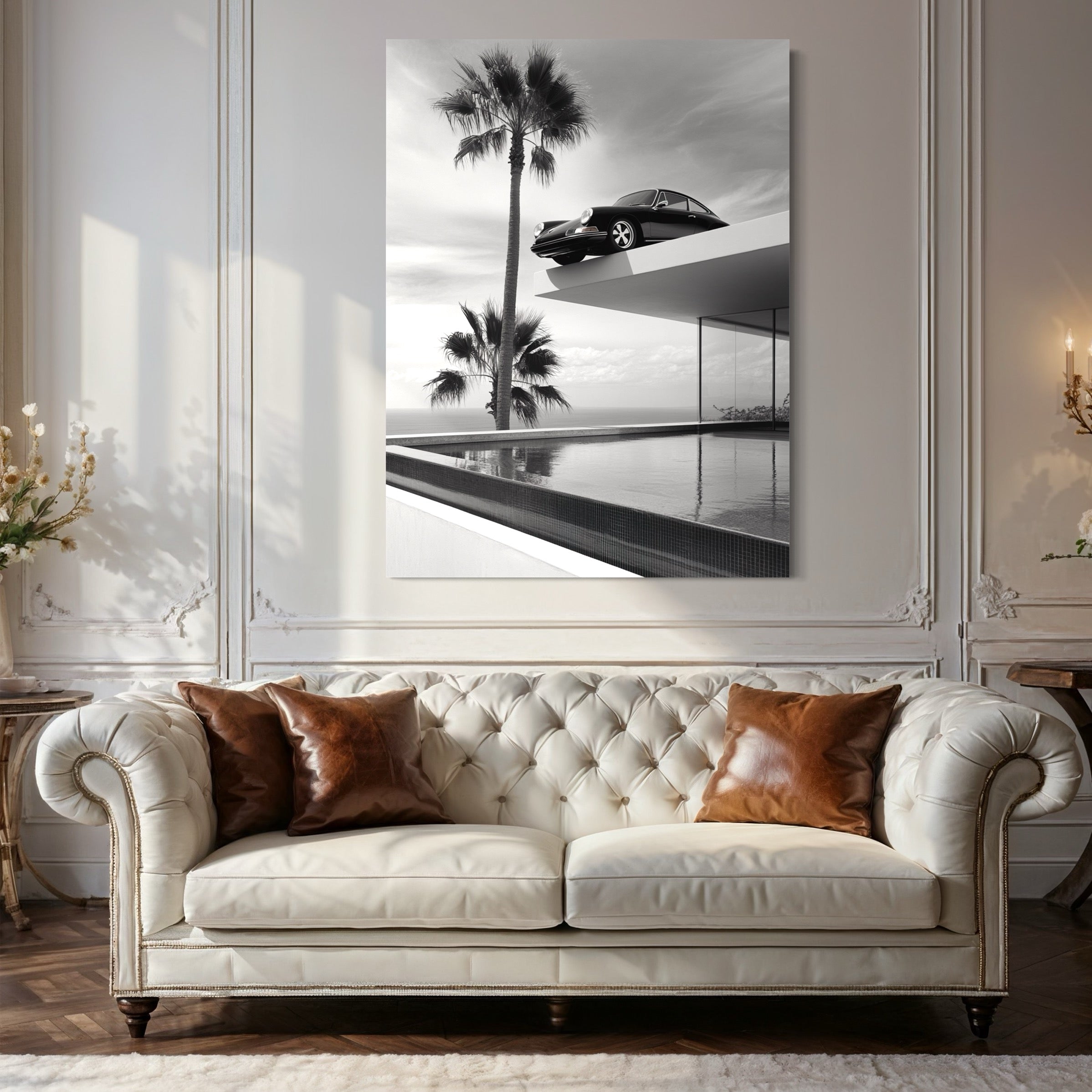 Tableau Porsche Piscine Palmiers – Décoration Murale Design - Fabulartz.fr