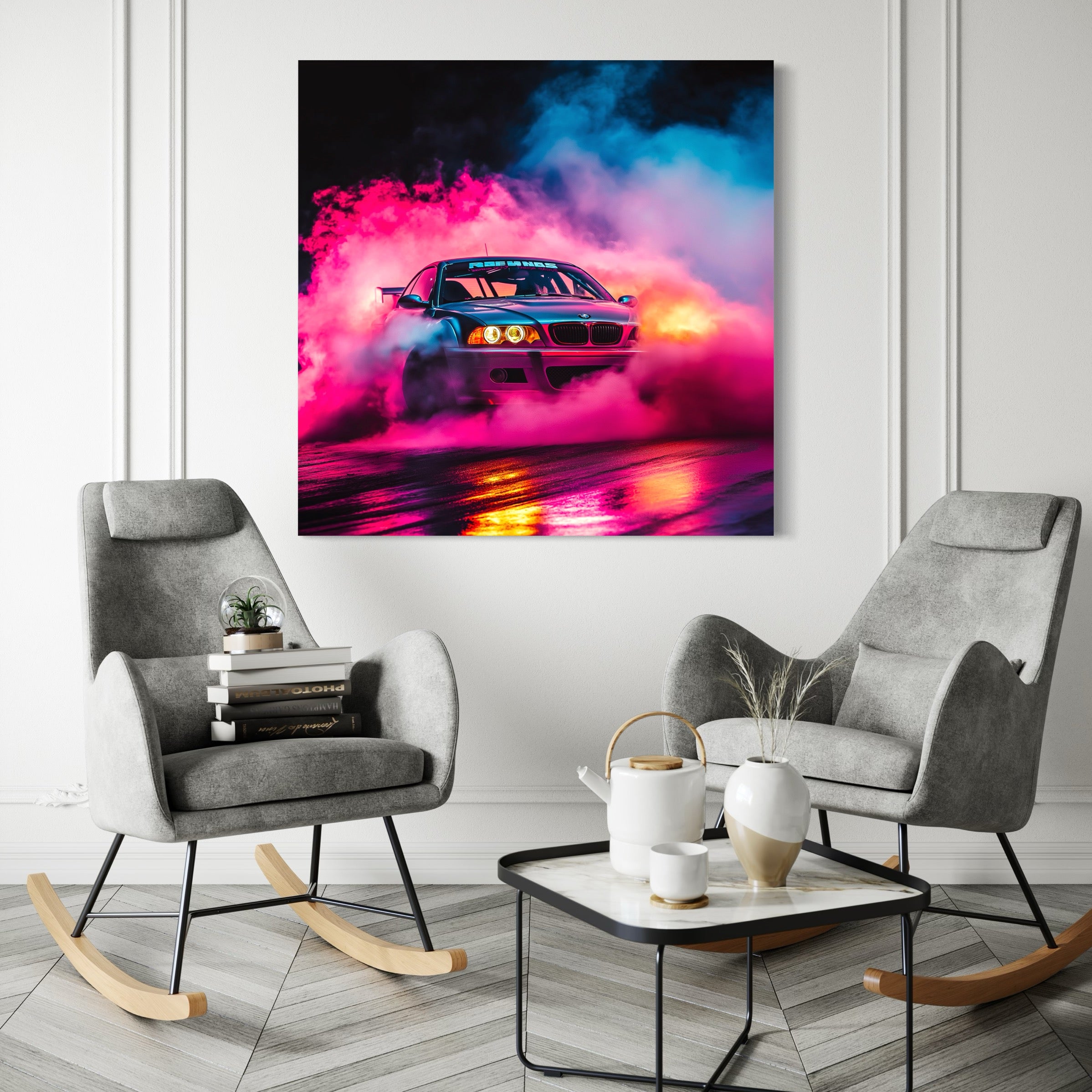 Tableau BMW Rose Violet Drift - Déco Murale Moderne - Fabulartz.fr