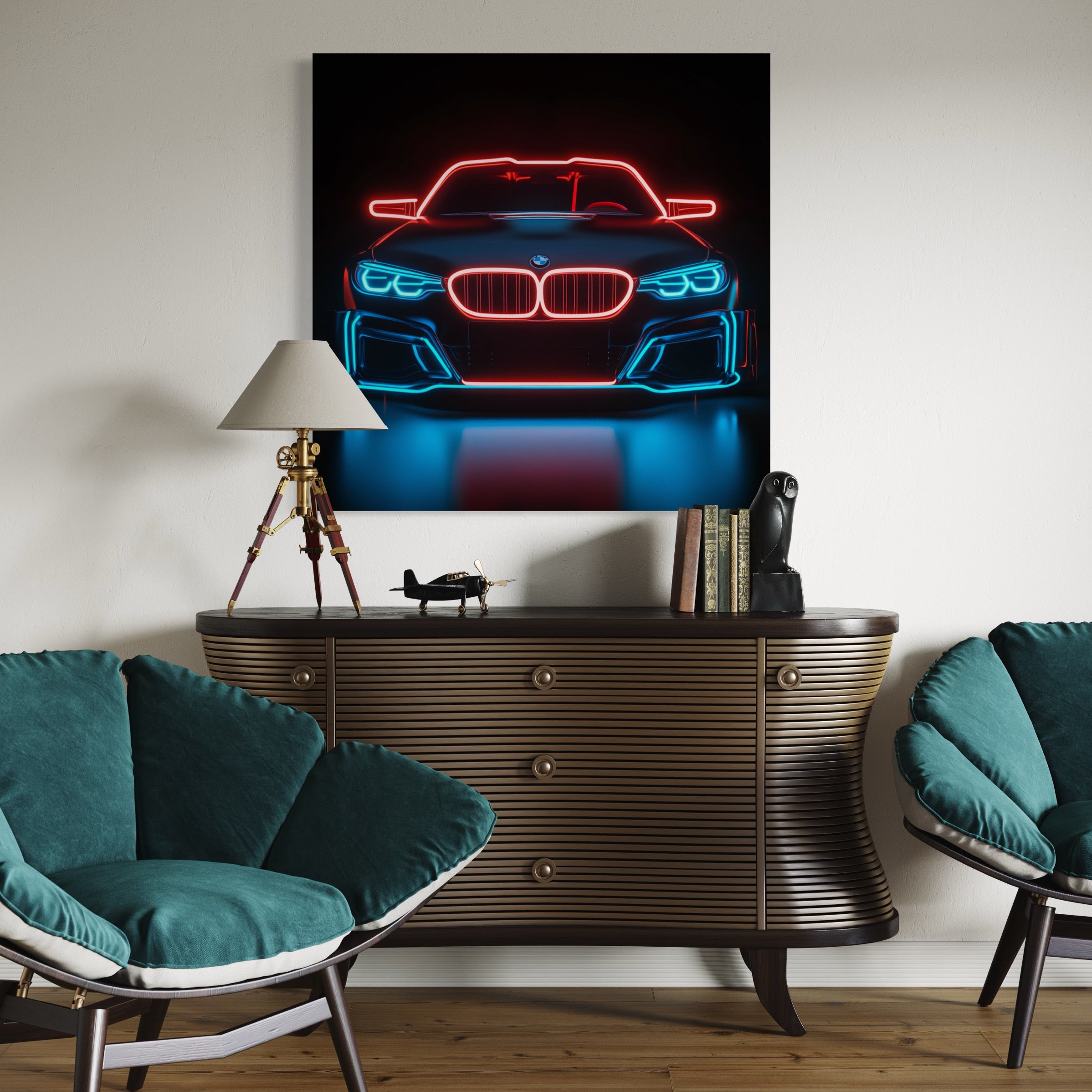 Tableau BMW Rouge Bleu - Cadre Mural Design Moderne - Fabulartz.fr