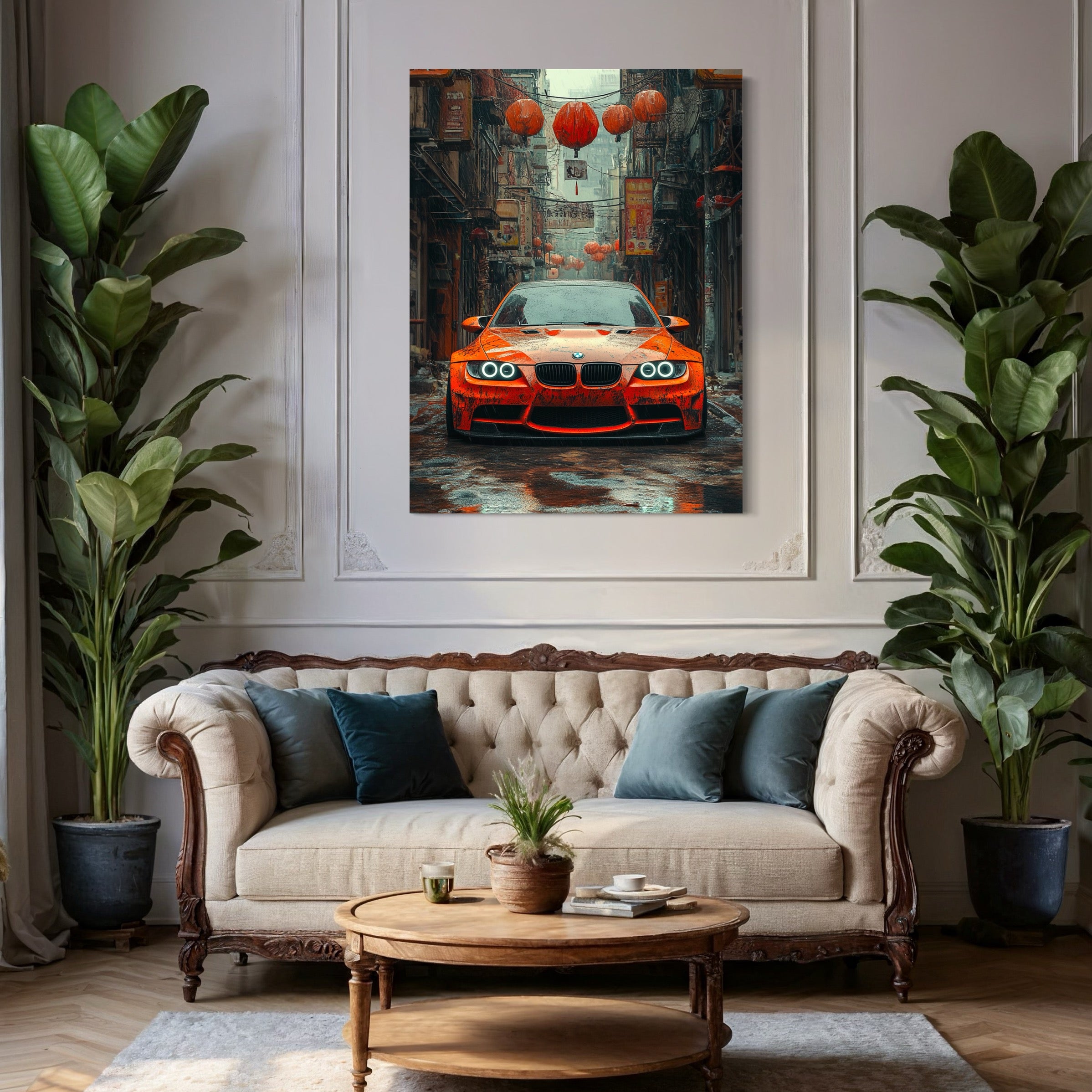Tableau BMW Orange Lanternes - Décoration Murale Design - Fabulartz.fr