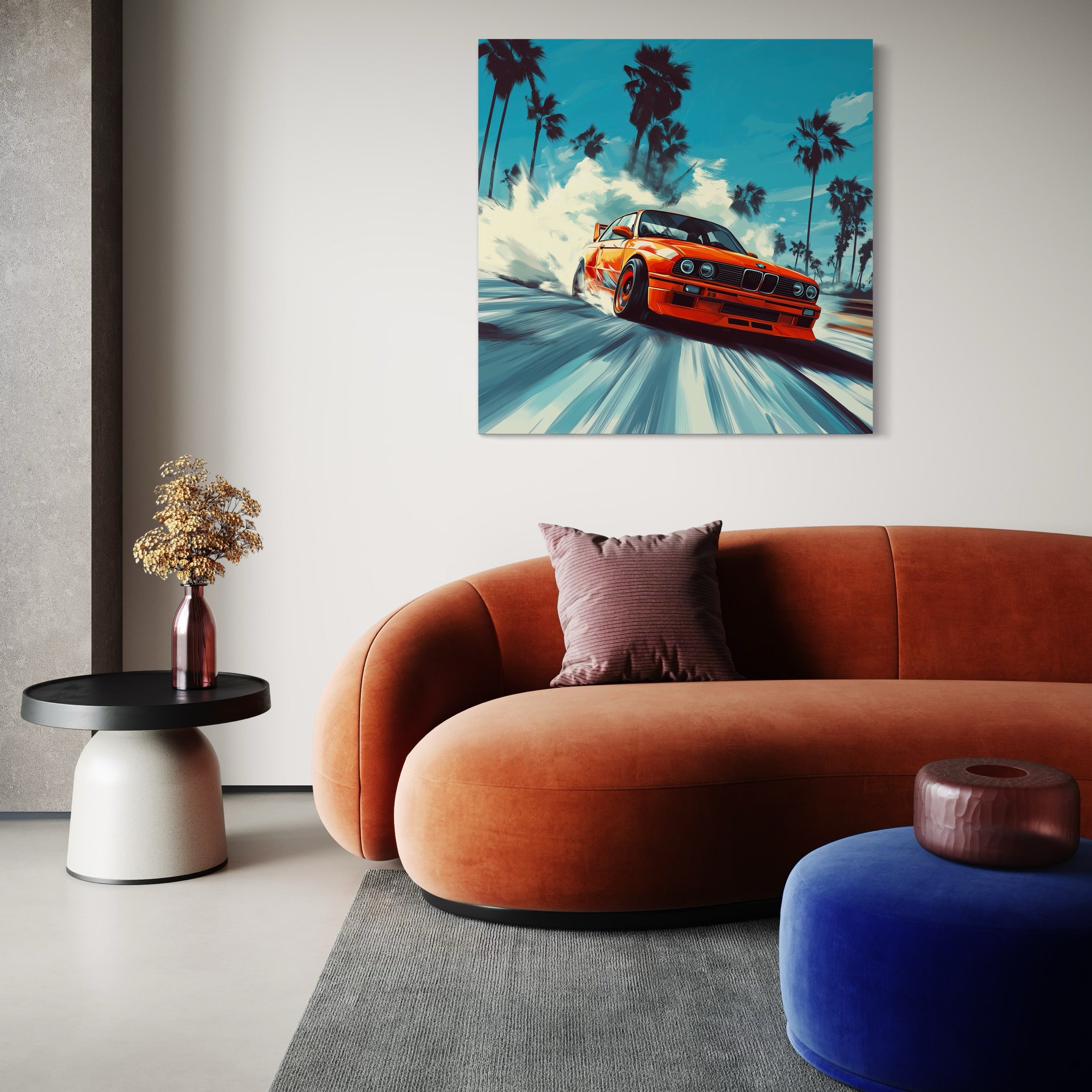Tableau BMW Orange Drift - Cadre Mural Design Moderne - Fabulartz.fr