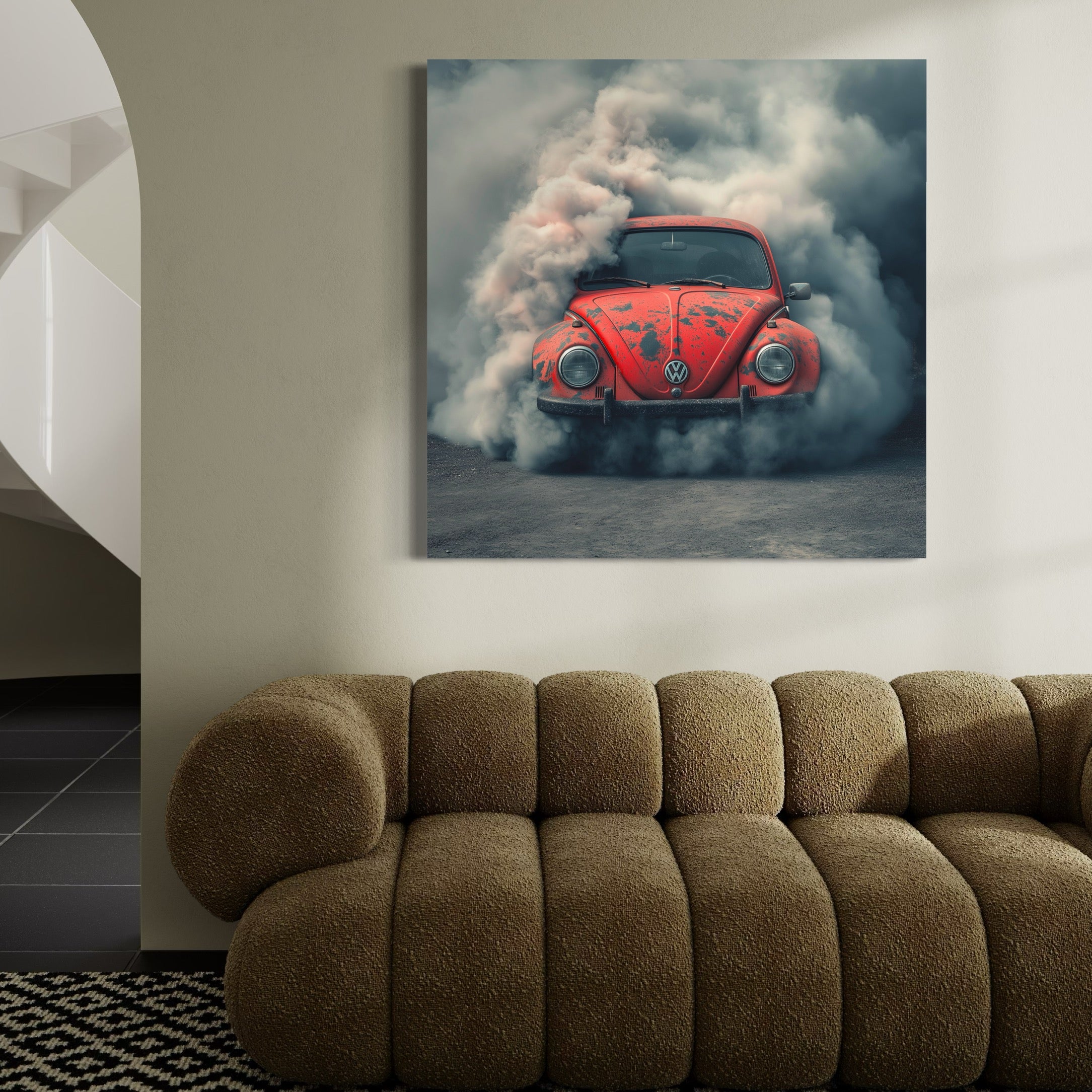 Tableau Volkswagen Coccinelle Fumée - Cadre Mural Déco - Fabulartz.fr